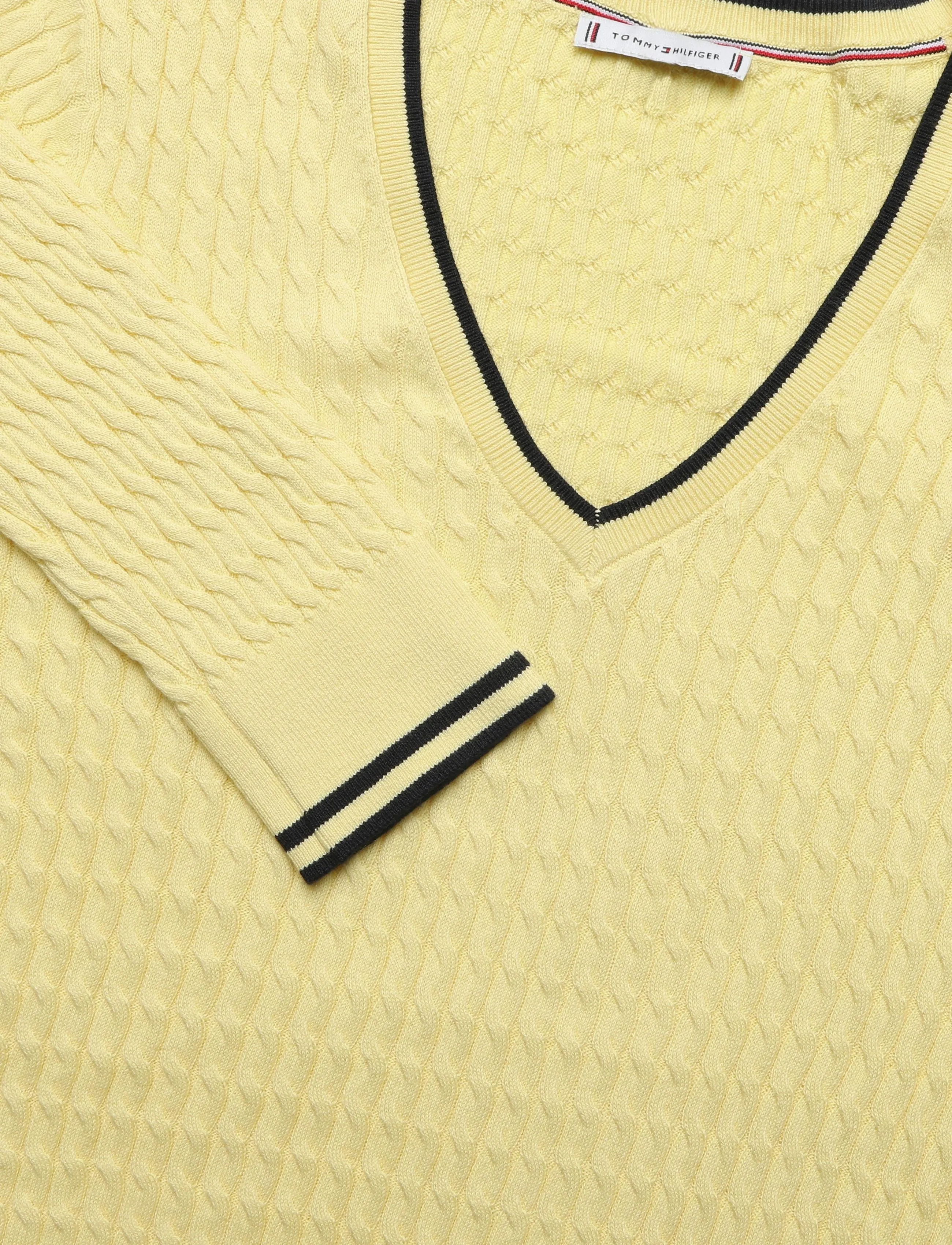 Tommy Hilfiger - CO CABLE FINE GG V-NK LS SWT - zesty yellow navy tipping - 2