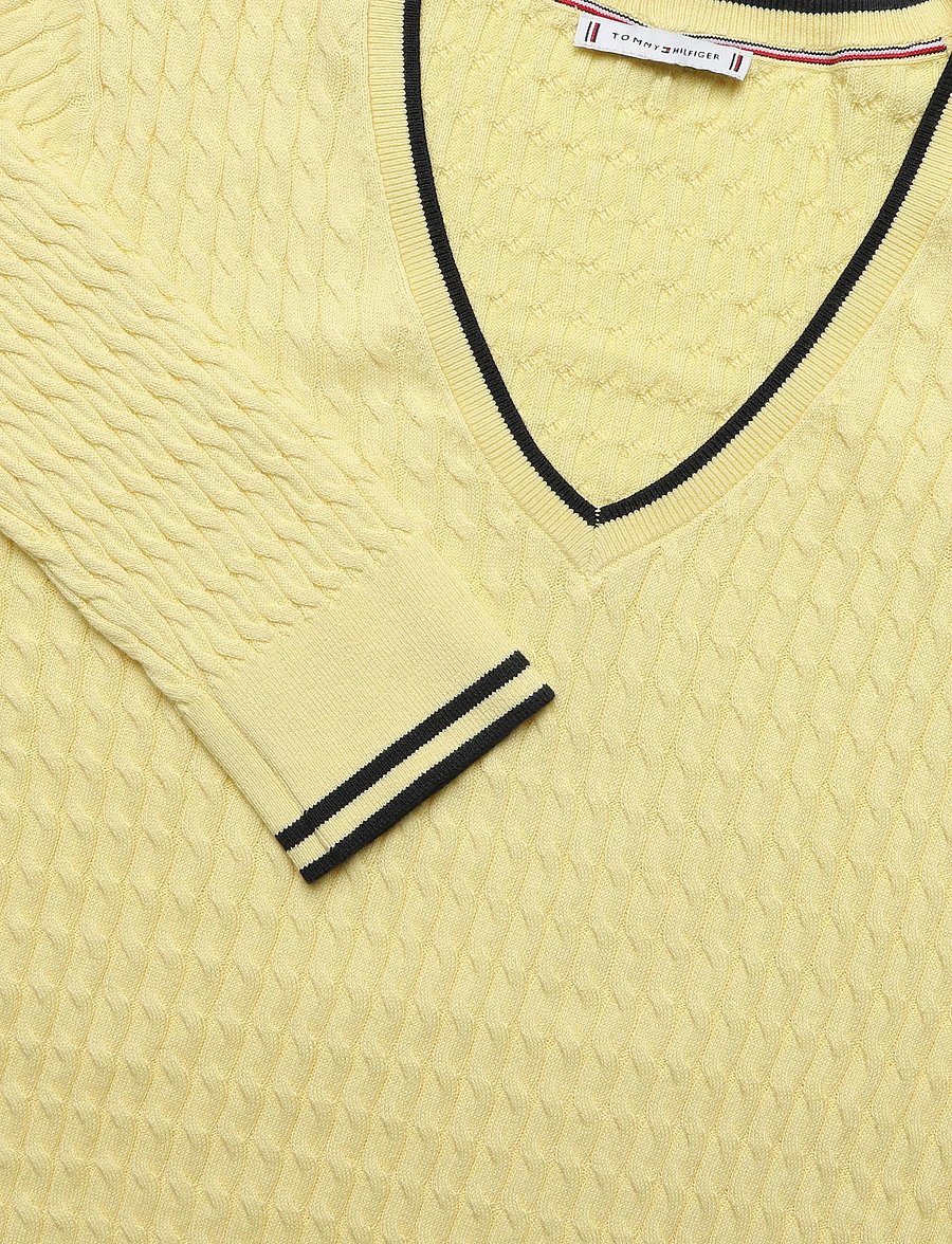 Tommy Hilfiger - CO CABLE FINE GG V-NK LS SWT - pullover - zesty yellow navy tipping - 2
