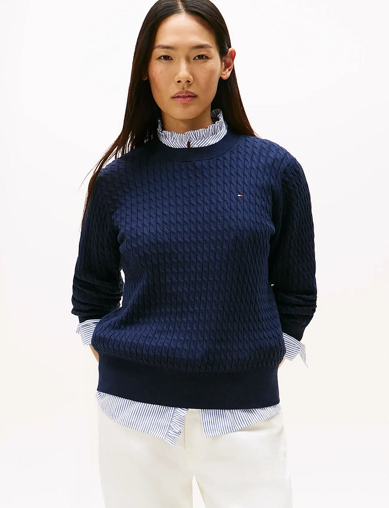 Tommy Hilfiger - CO CABLE FINE GG C-NK LS SWEATER - sviitrid - dark night navy gs tipping - 0