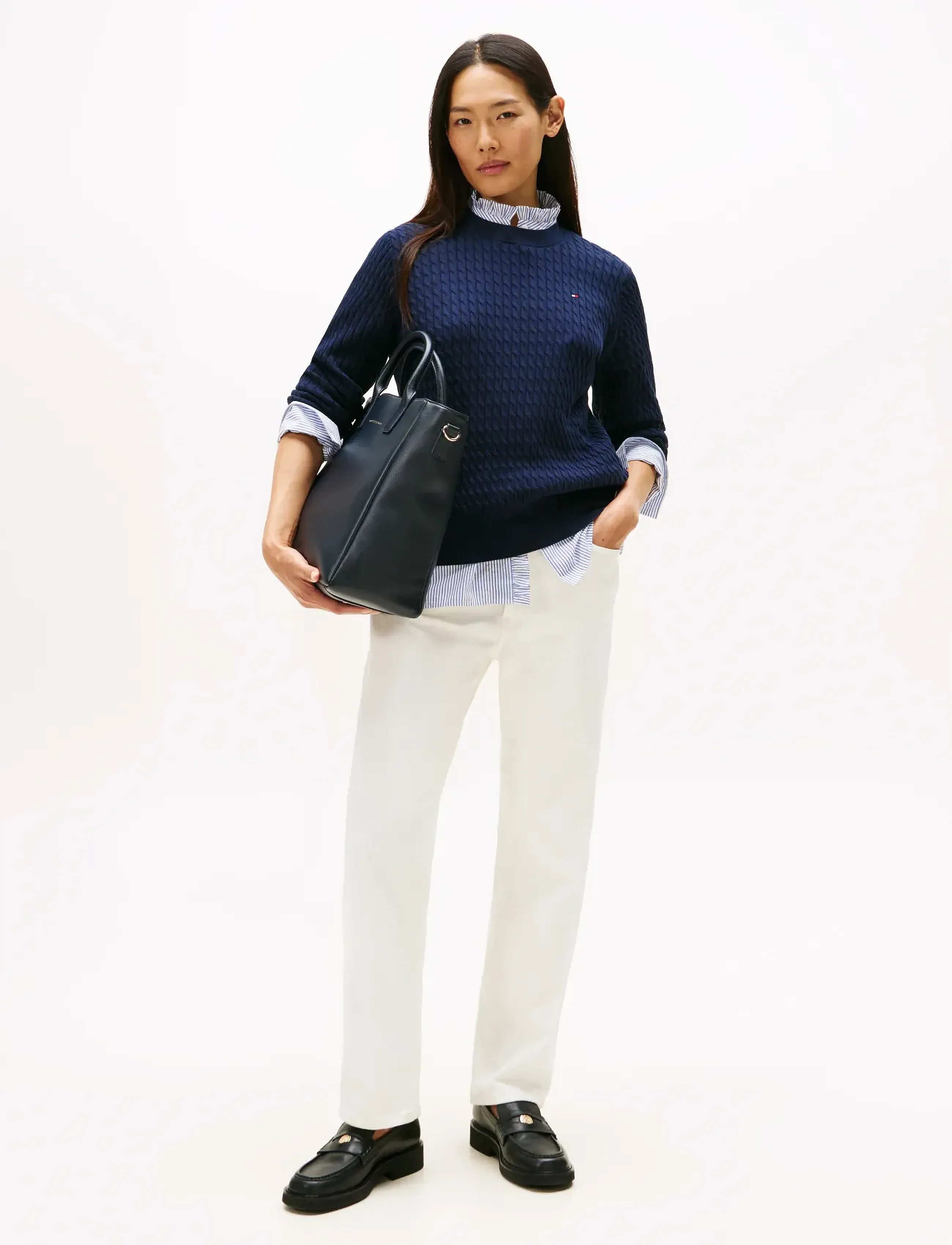 Tommy Hilfiger - COTTON CABLE FINE GG C-NK SWT - trøjer - dark night navy gs tipping - 2