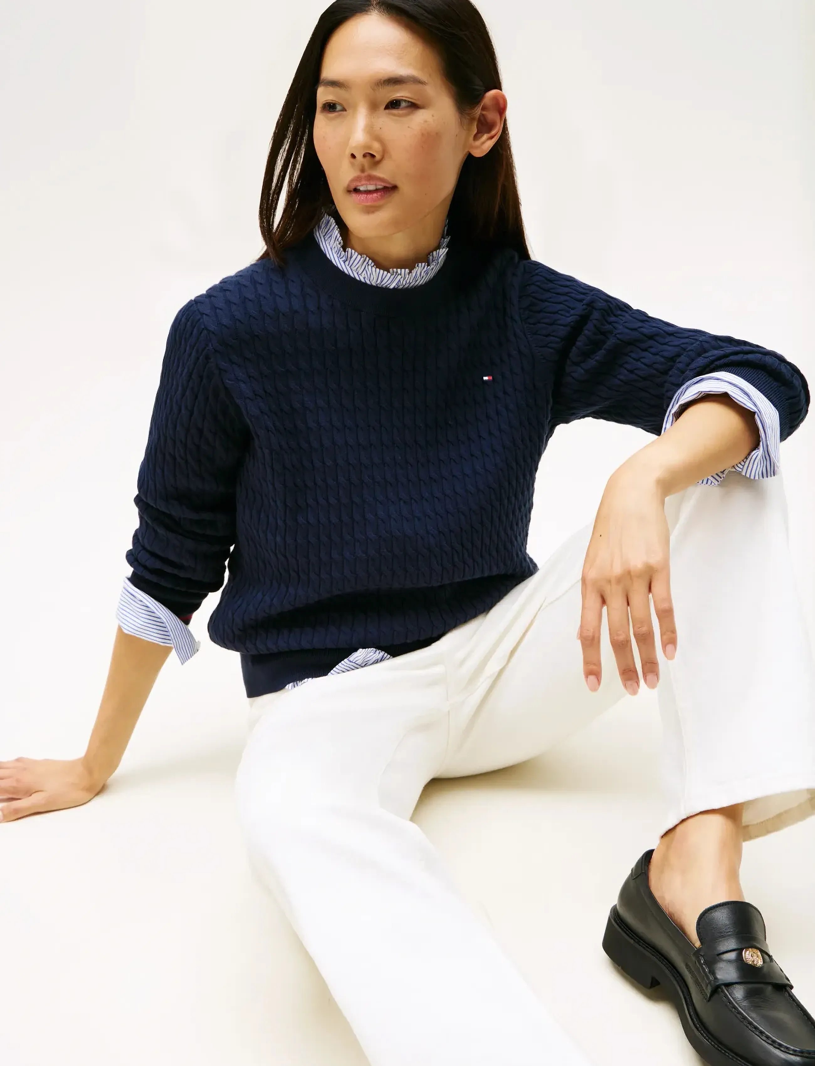 Tommy Hilfiger - COTTON CABLE FINE GG C-NK SWT - trøjer - dark night navy gs tipping - 4
