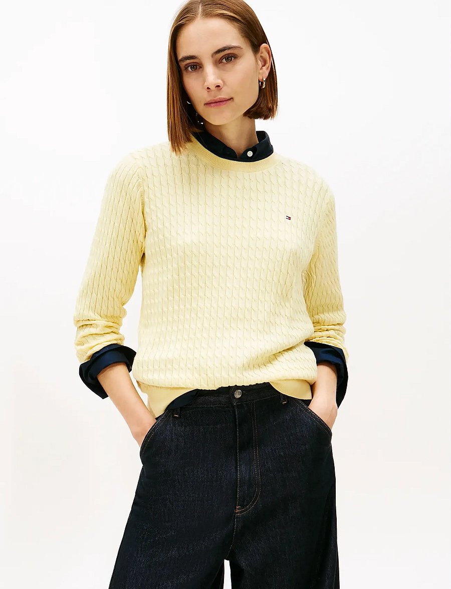 Tommy Hilfiger - COTTON CABLE FINE GG C-NK LS SWT - stickade tröjor - zesty yellow navy tipping - 0