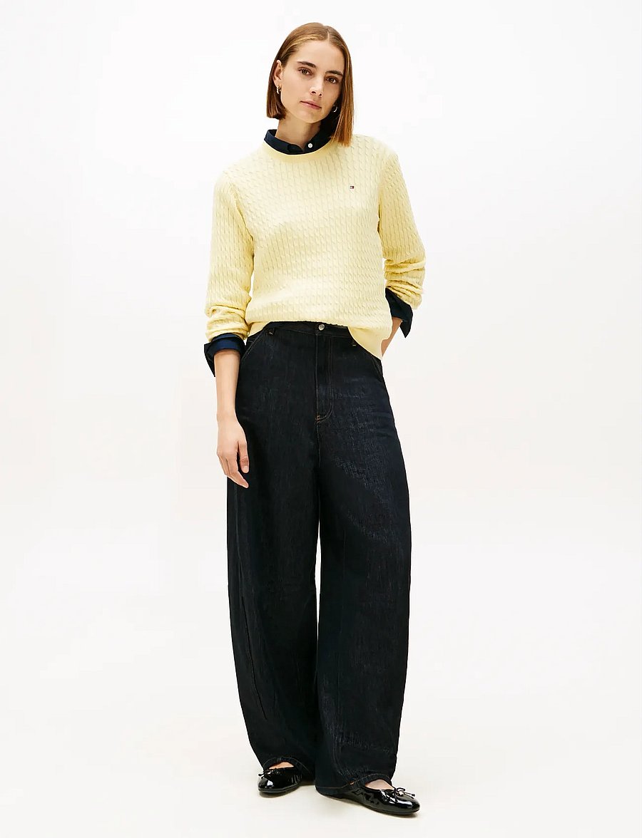 Tommy Hilfiger - COTTON CABLE FINE GG C-NK LS SWT - stickade tröjor - zesty yellow navy tipping - 2