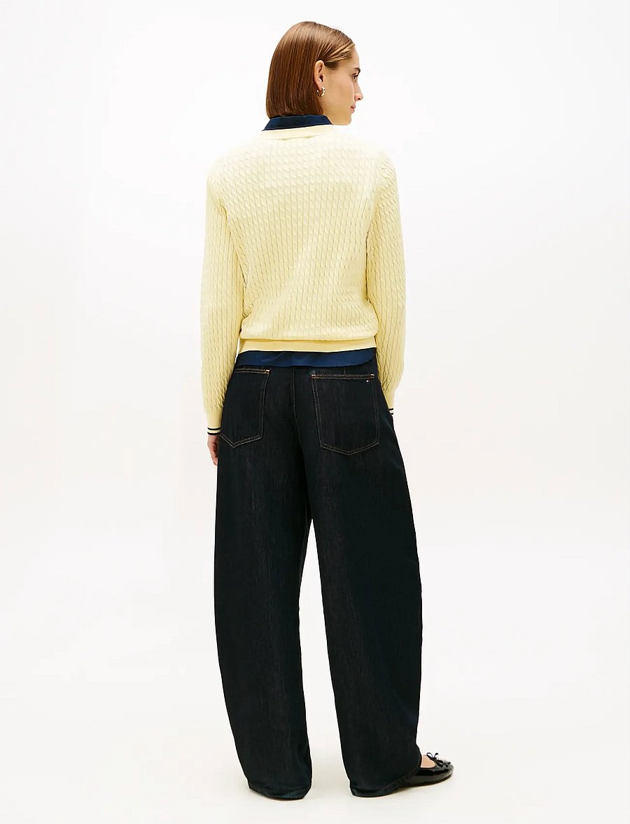 Tommy Hilfiger - COTTON CABLE FINE GG C-NK LS SWT - stickade tröjor - zesty yellow navy tipping - 3