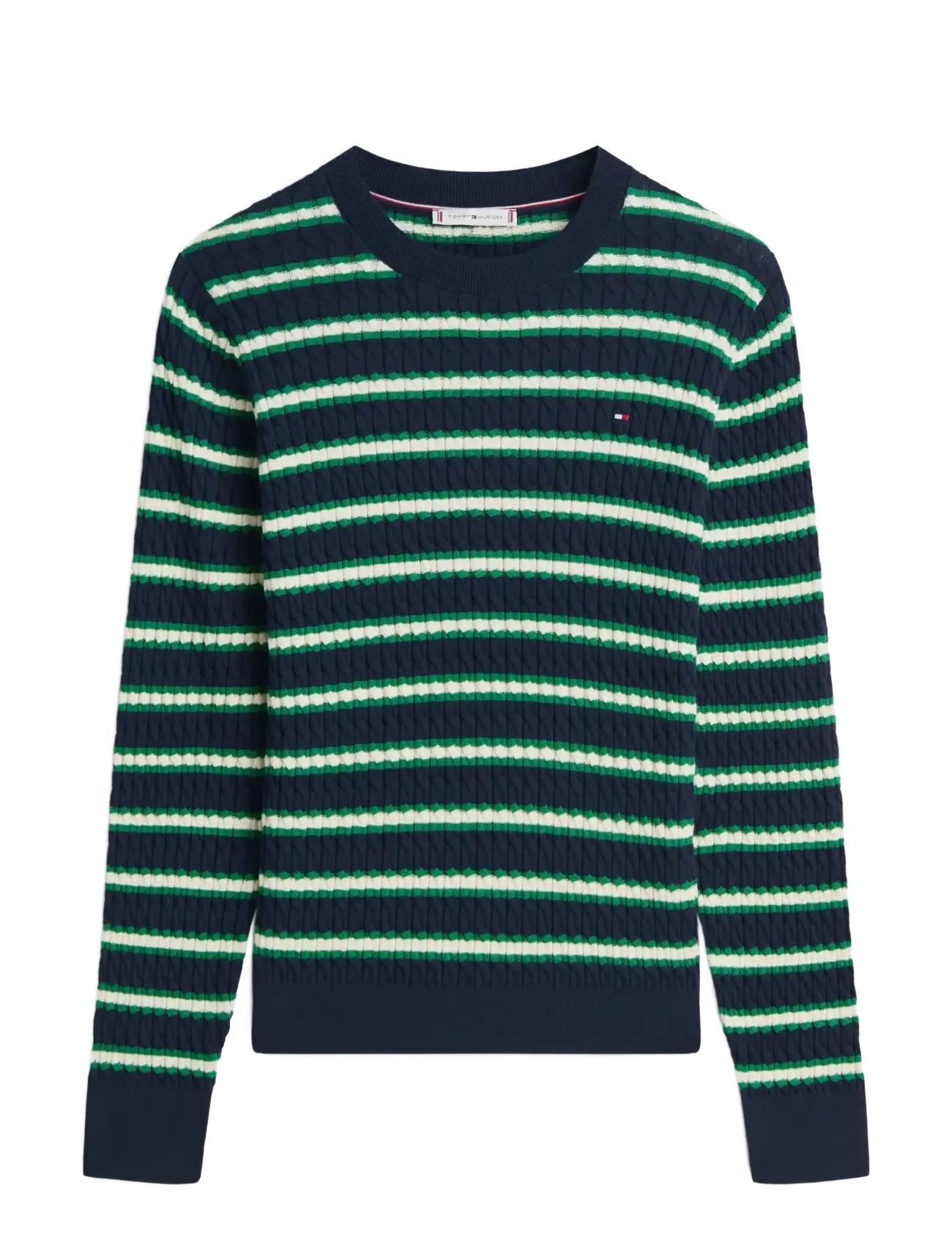 Tommy Hilfiger CO CABLE FINE GG C-NK LS SWEATER - Tommy Hilfiger - NAVY NOUV GREEN CALICO MULTI STP / multi