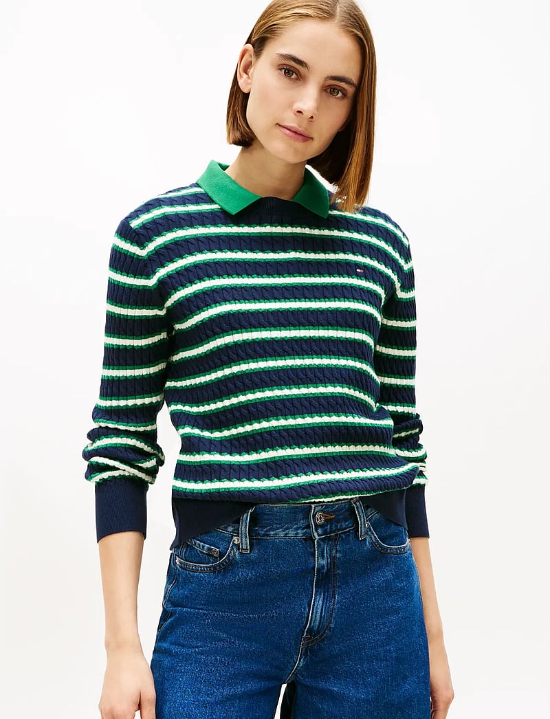 Tommy Hilfiger - CO CABLE FINE GG C-NK LS SWEATER - pullover - navy nouv green calico multi stp - 0