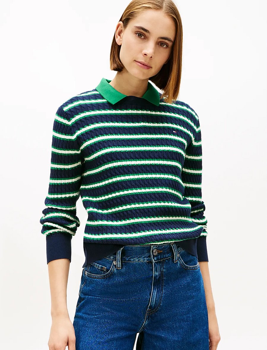 Tommy Hilfiger - CO CABLE FINE GG C-NK LS SWT - pullover - navy nouv green calico multi stp - 0