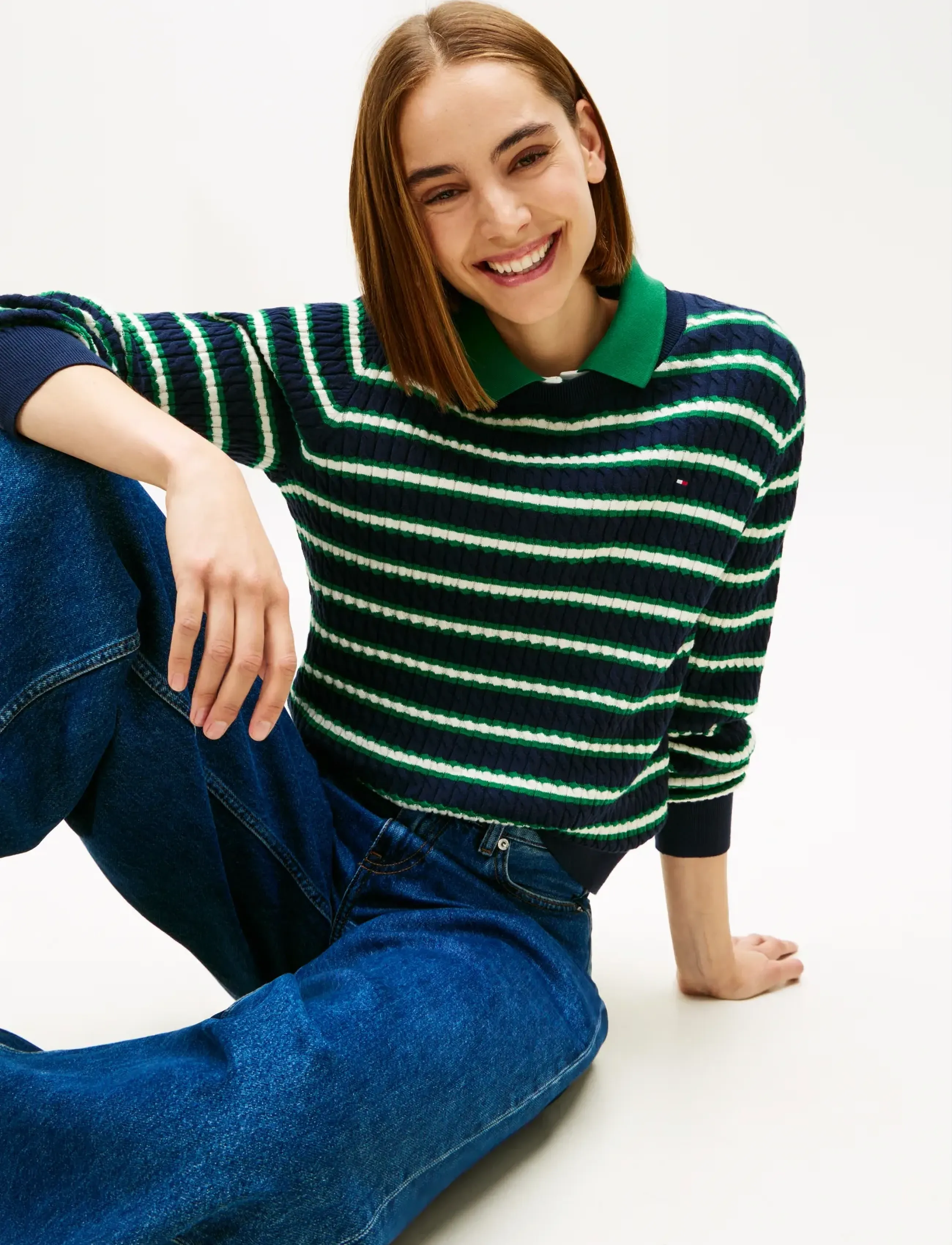 Tommy Hilfiger - CO CABLE FINE GG C-NK LS SWEATER - jumpers - navy nouv green calico multi stp - 4