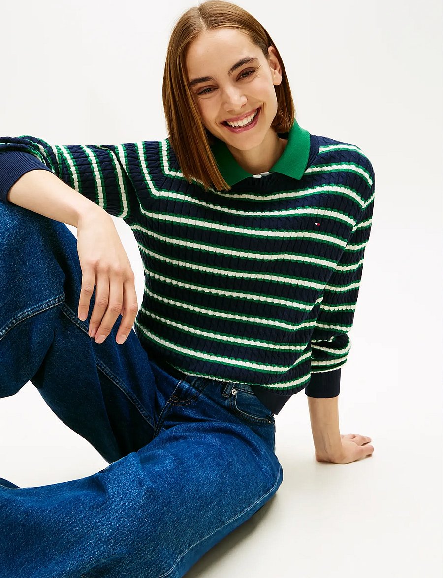 Tommy Hilfiger - CO CABLE FINE GG C-NK LS SWT - pullover - navy nouv green calico multi stp - 4