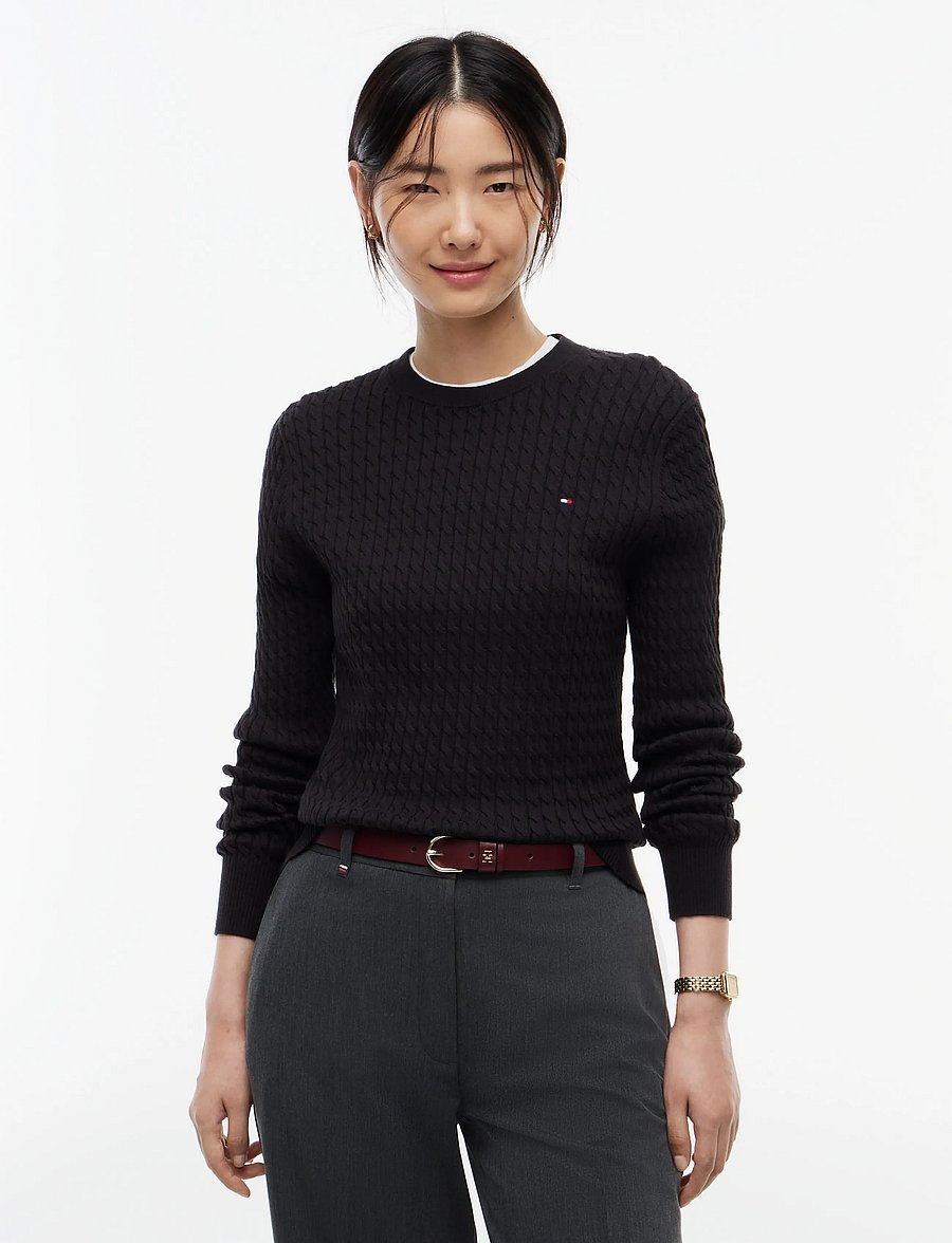 Tommy Hilfiger - COTTON CABLE FINE GG C-NK LS SWT - kampsunid - black - 0