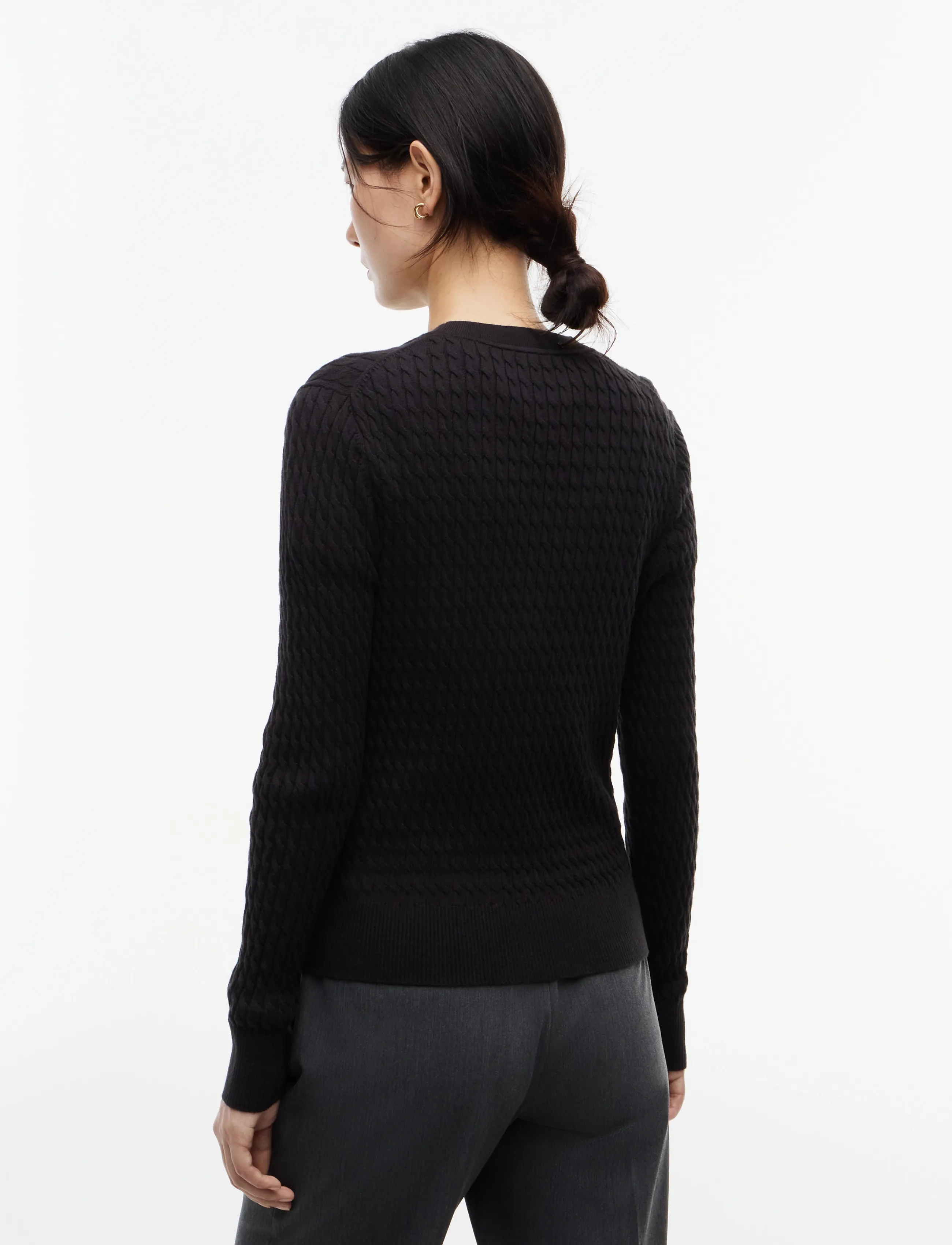 Tommy Hilfiger - CO CABLE FINE GG C-NK LS SWEATER - jumpers - black - 2