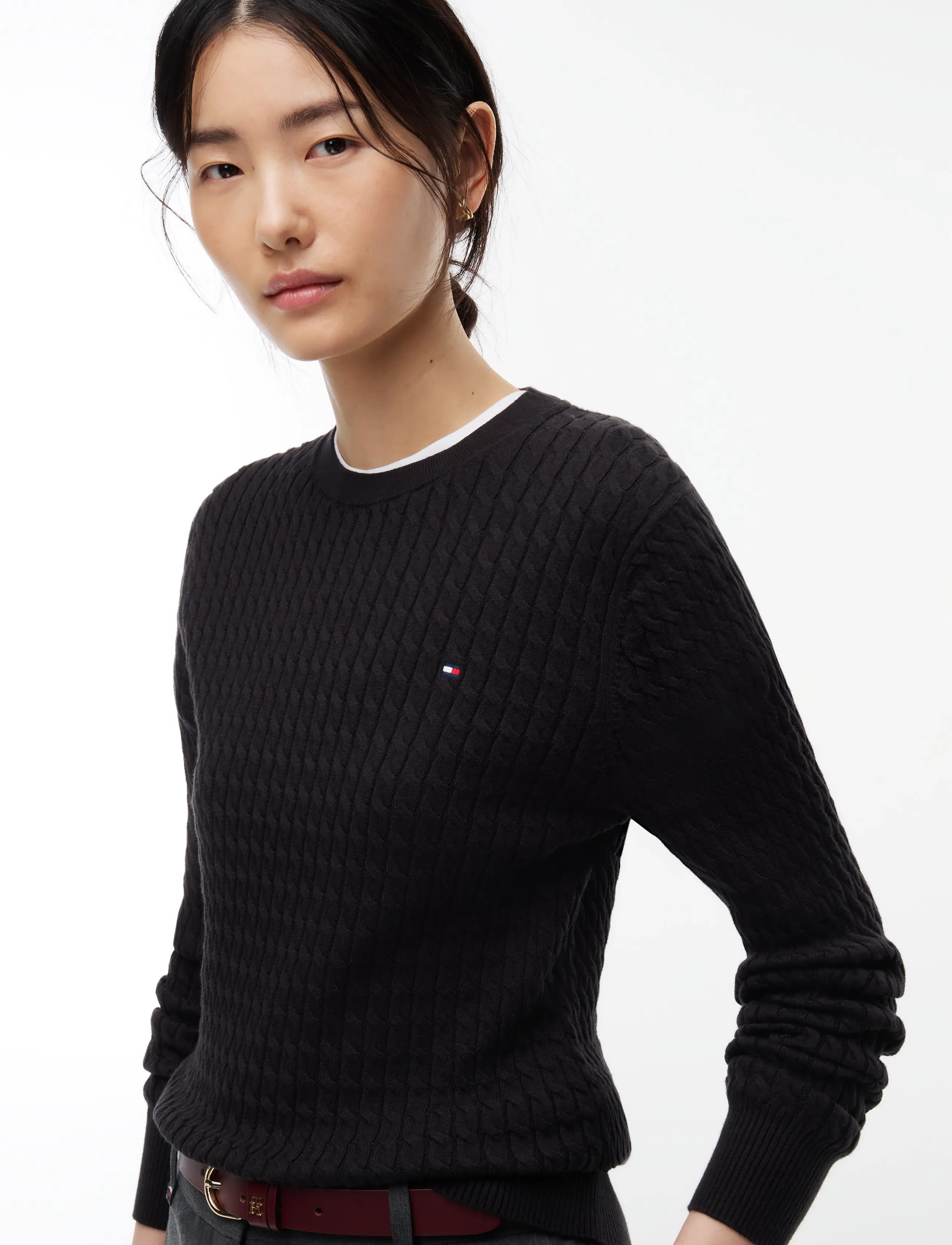 Tommy Hilfiger - CO CABLE FINE GG C-NK LS SWEATER - jumpers - black - 3