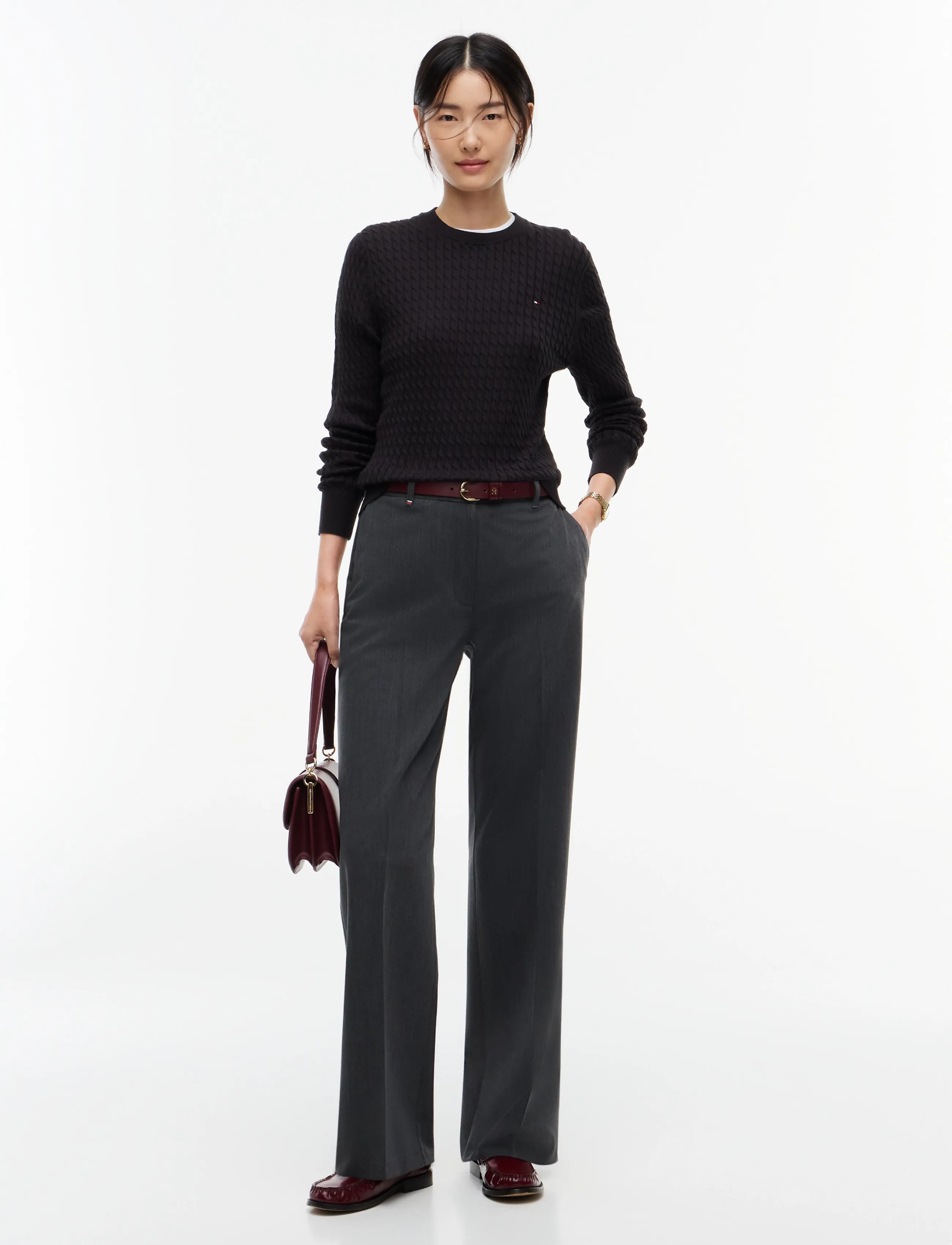 Tommy Hilfiger - CO CABLE FINE GG C-NK LS SWEATER - jumpers - black - 4