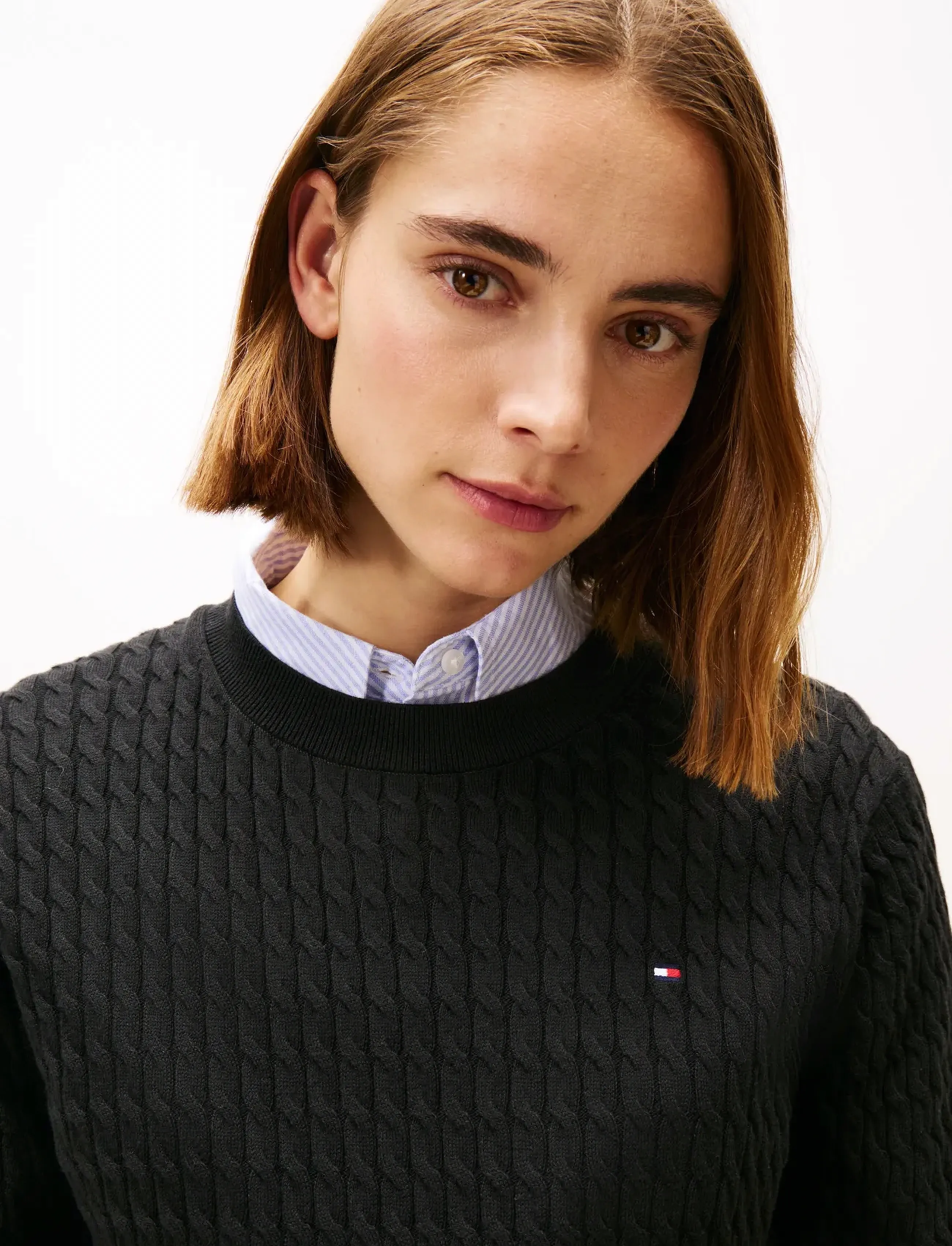 Tommy Hilfiger - COTTON CABLE FINE GG C-NK SWT - kampsunid - black - 5