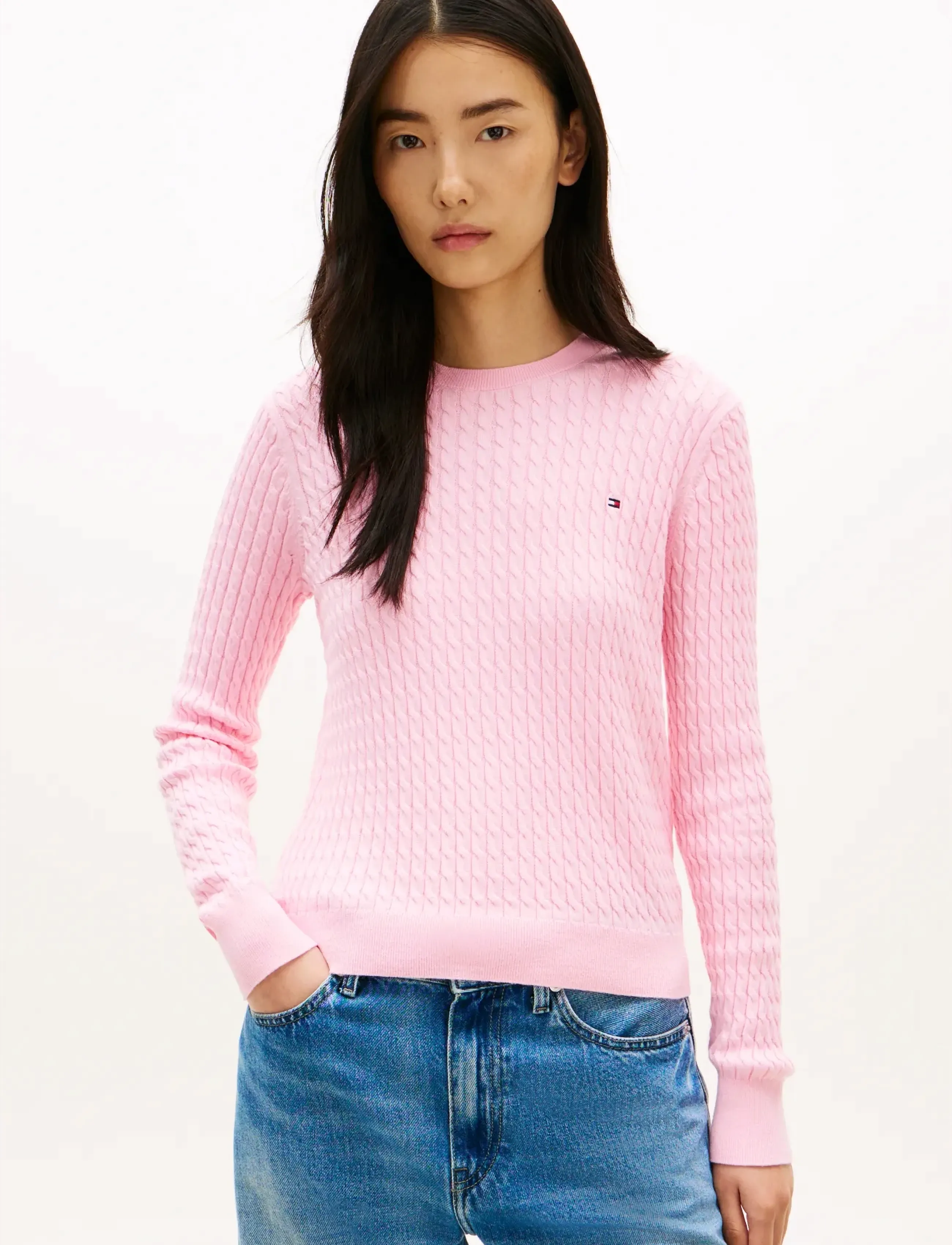 Tommy Hilfiger Co Cable Fine Gg C-Nk Ls Sweater, S, Pink, Strik > Trøjer, Dame
