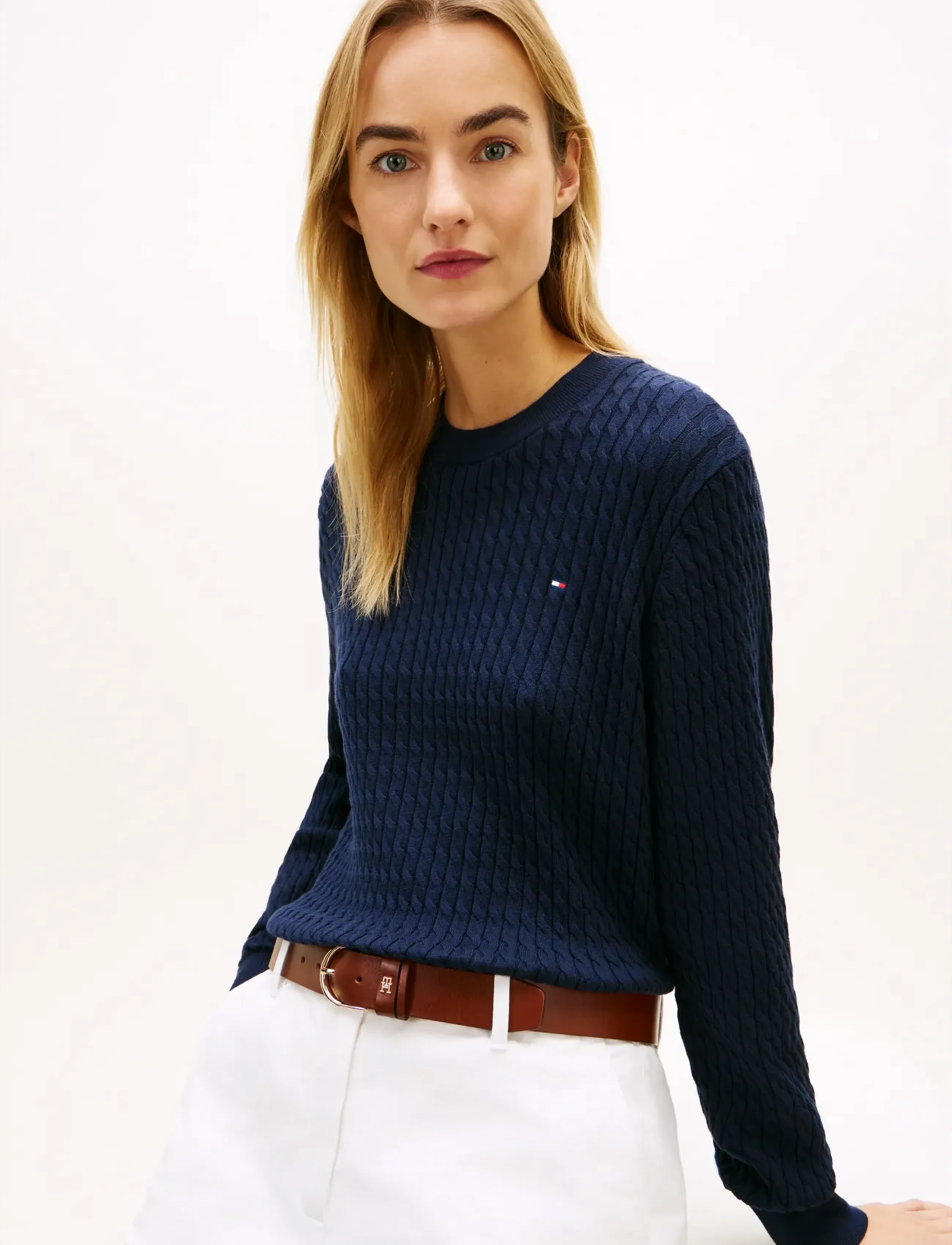 Tommy Hilfiger - CO CABLE FINE GG C-NK LS SWEATER - sviitrid - dark blue - 5
