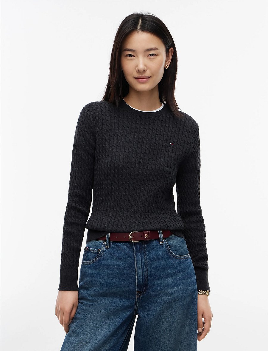 Tommy Hilfiger - COTTON CABLE FINE GG C-NK LS SWT - pullover - dark grey heather - 0