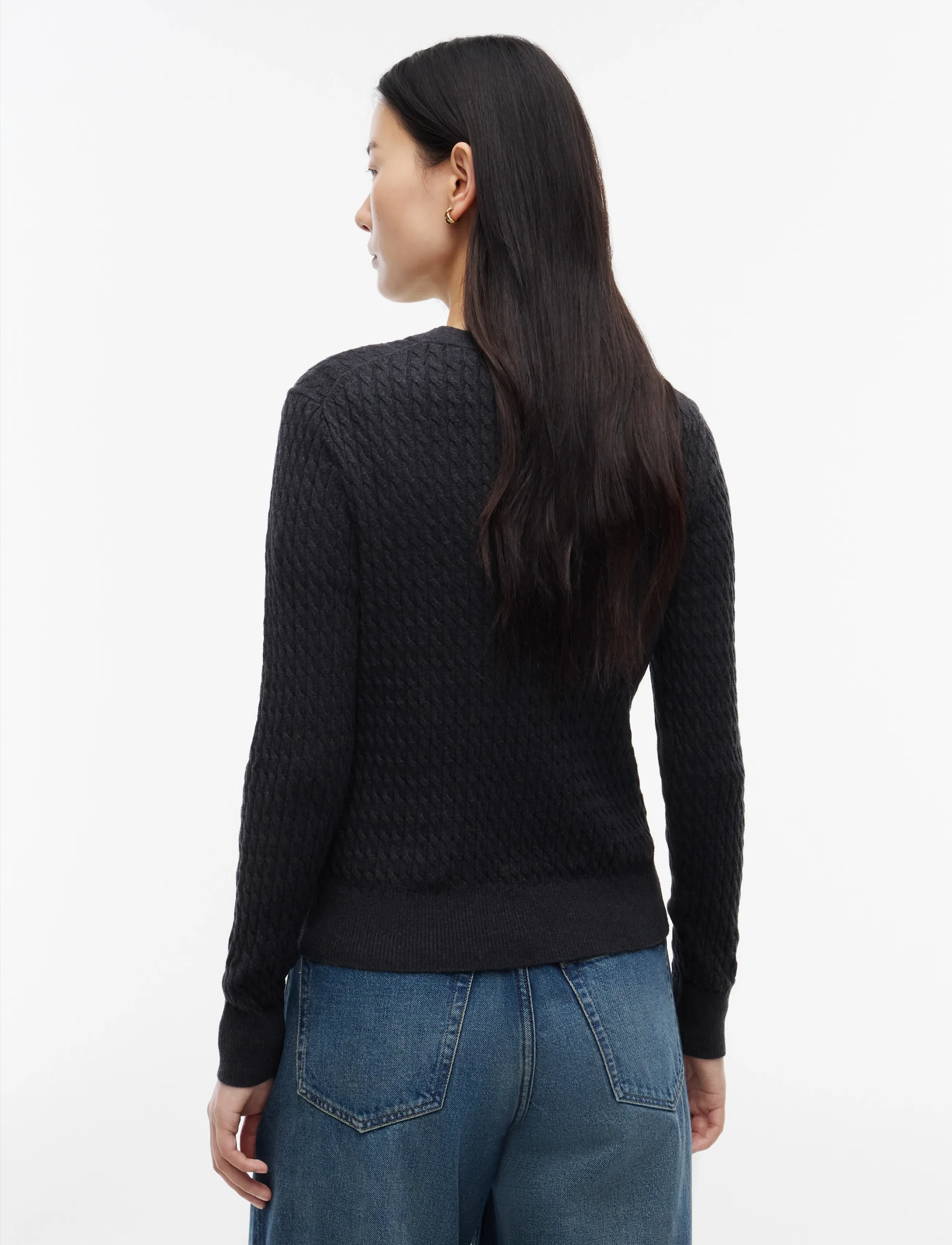 Tommy Hilfiger - COTTON CABLE FINE GG C-NK SWT - stickade tröjor - dark grey heather - 2
