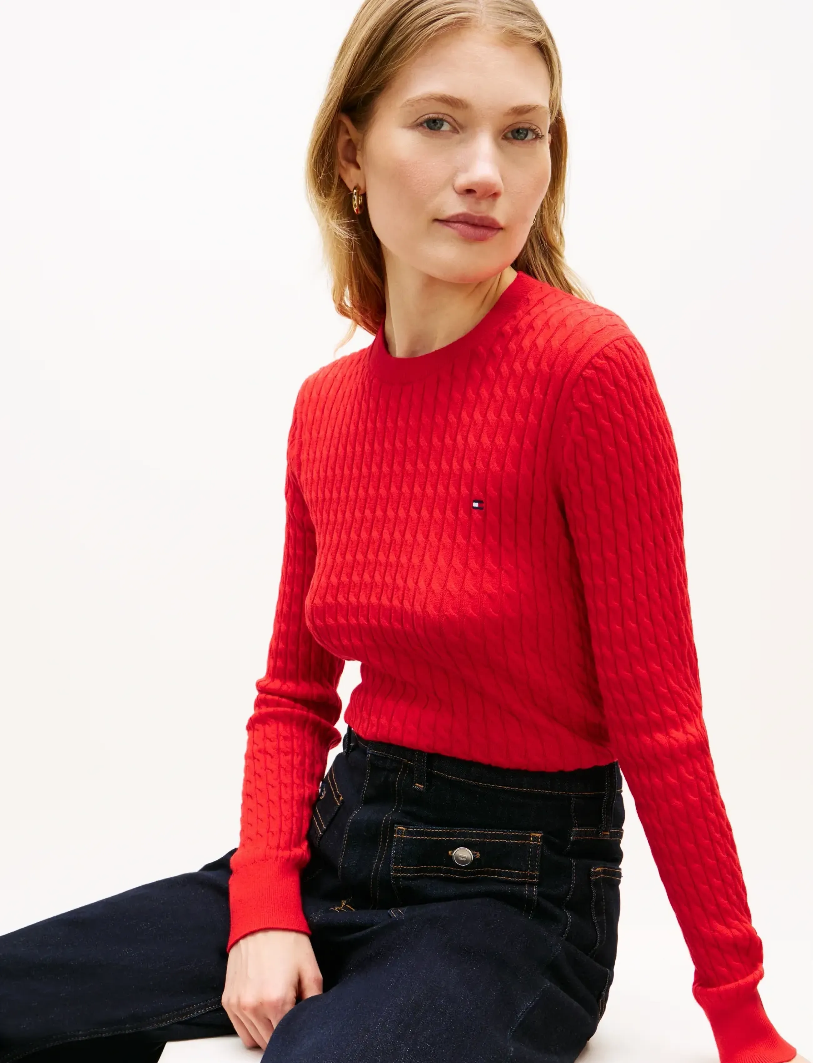 Tommy Hilfiger - CO CABLE FINE GG C-NK LS SWEATER - stickade tröjor - fireworks - 4