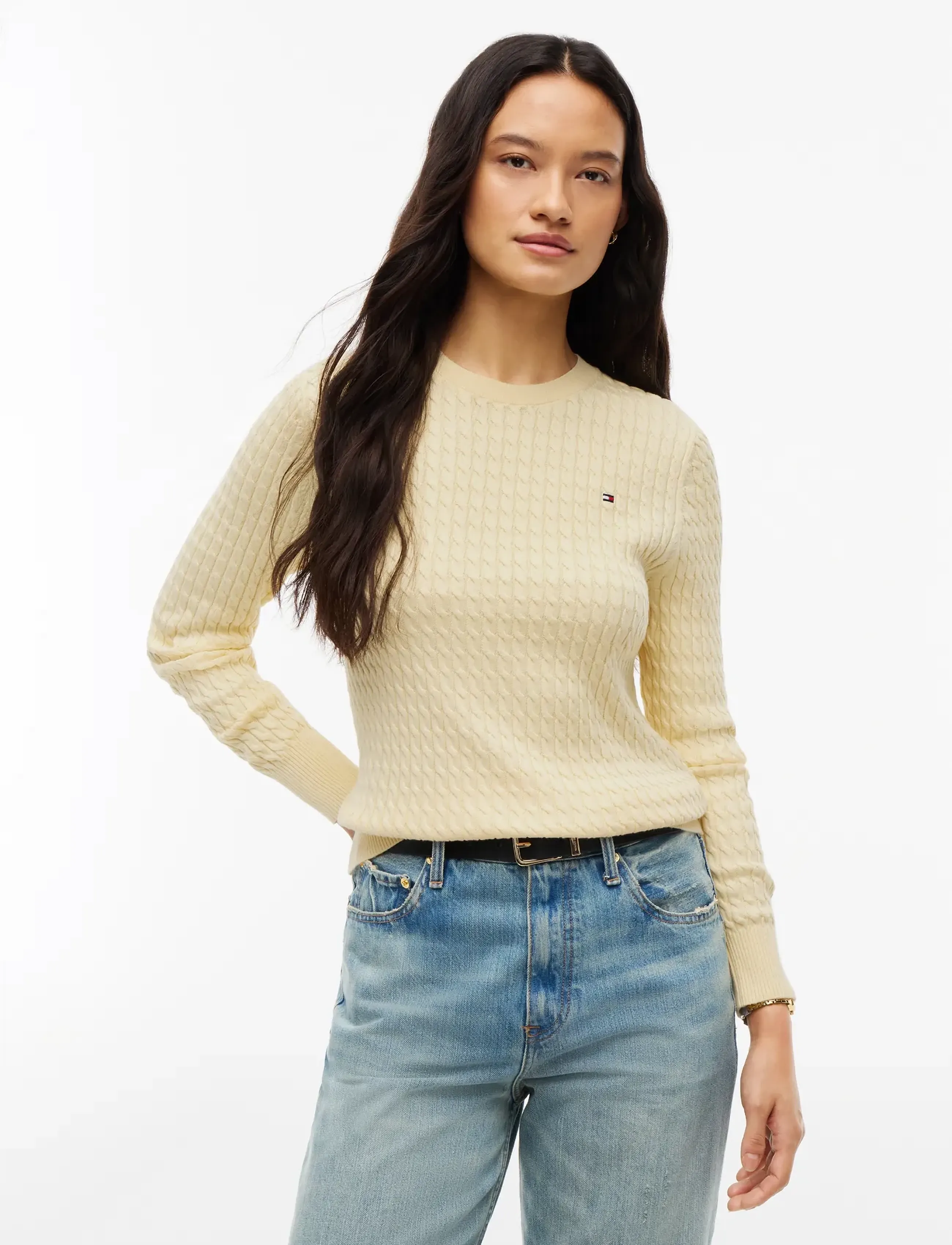 Tommy Hilfiger COTTON CABLE FINE GG C-NK SWT - Tommy Hilfiger - FROZEN CUSTARD / cream