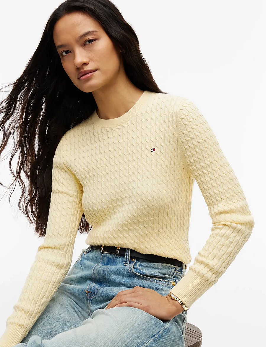 Tommy Hilfiger - COTTON CABLE FINE GG C-NK SWT - stickade tröjor - frozen custard - 3
