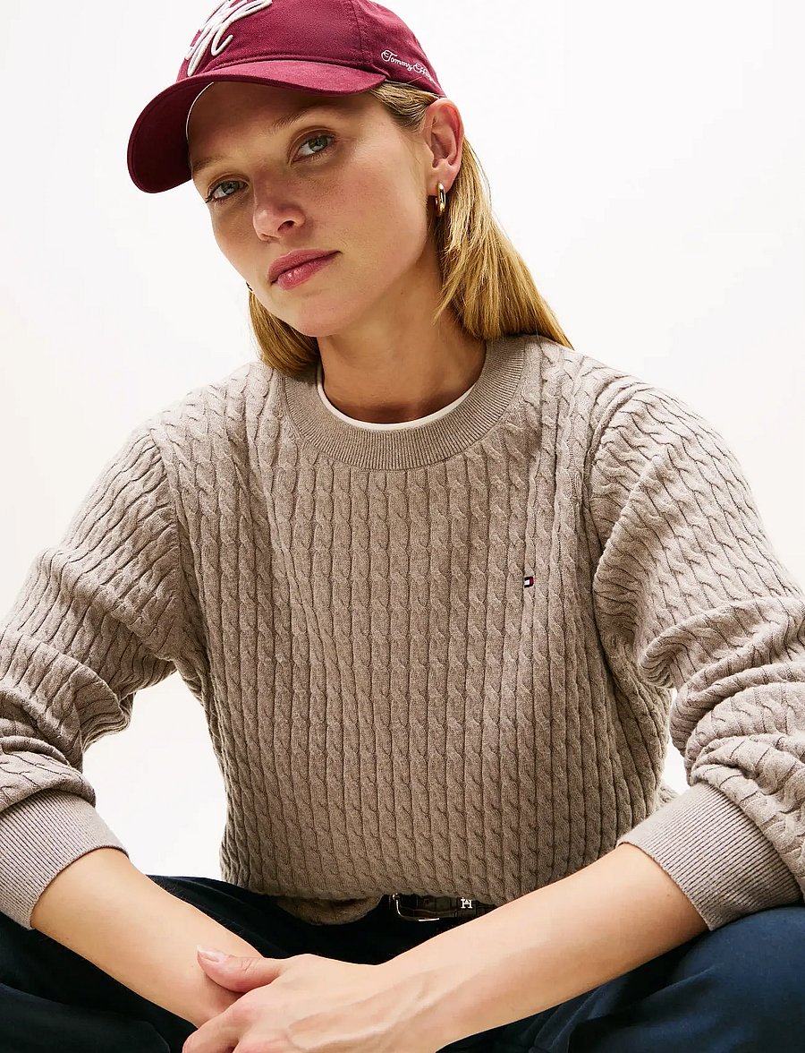 Tommy Hilfiger - CO CABLE FINE GG C-NK LS SWEATER - neulepuserot - heathered taupe - 4