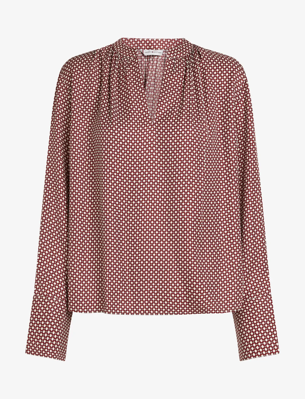 Tommy Hilfiger - FLUID VIS PRT VNECK BLOUSE - long sleeved blouses - mini geo primary red - 1