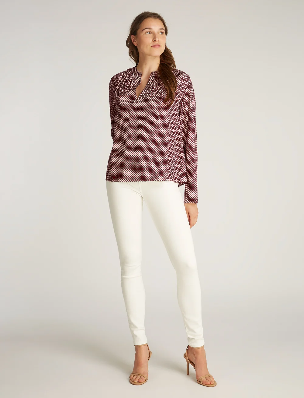 Tommy Hilfiger - FLUID VIS PRT VNECK BLOUSE - long sleeved blouses - mini geo primary red - 0