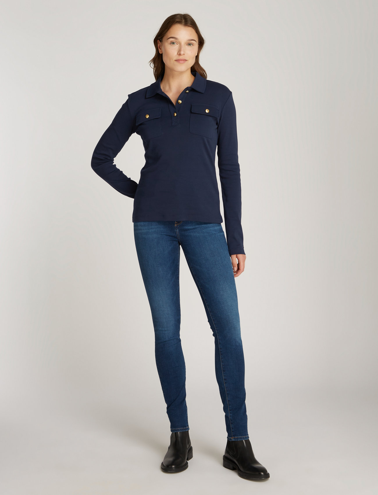 Tommy Hilfiger - SLIM GOLD BTN POLO LS - poloer - dark night navy - 0