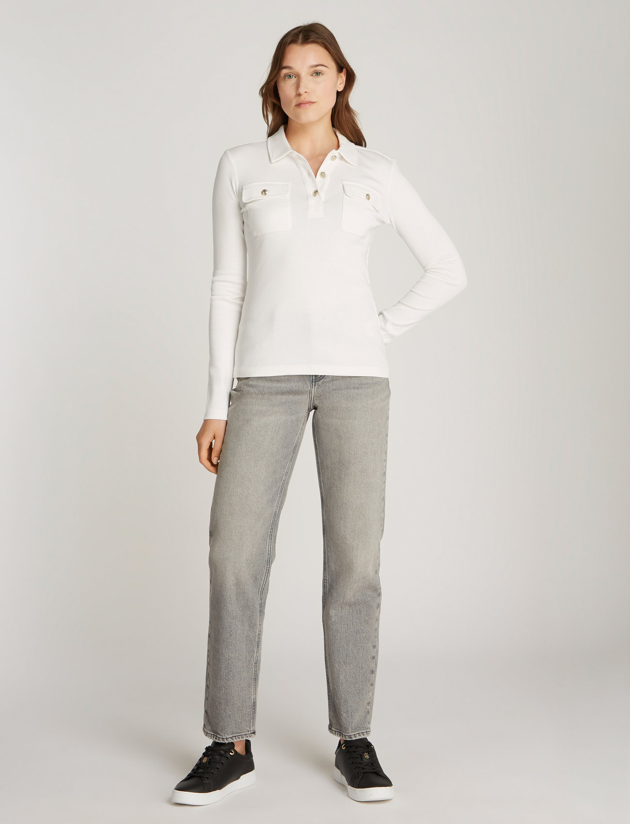 Tommy Hilfiger - SLIM GOLD BTN POLO LS - ivory petal - 0