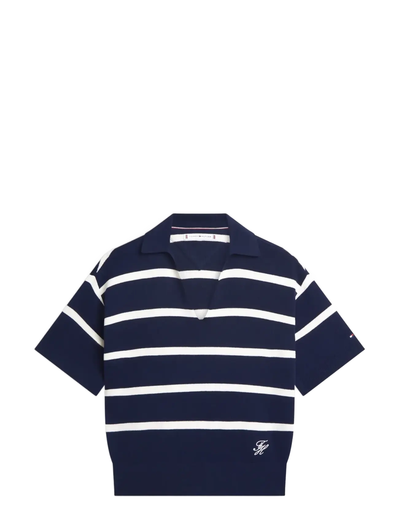 Tommy Hilfiger CO FULL NEEDLE POLO SS SWT - Tøj - BIG STP DARK NIGHT   IVORY PETAL / navy