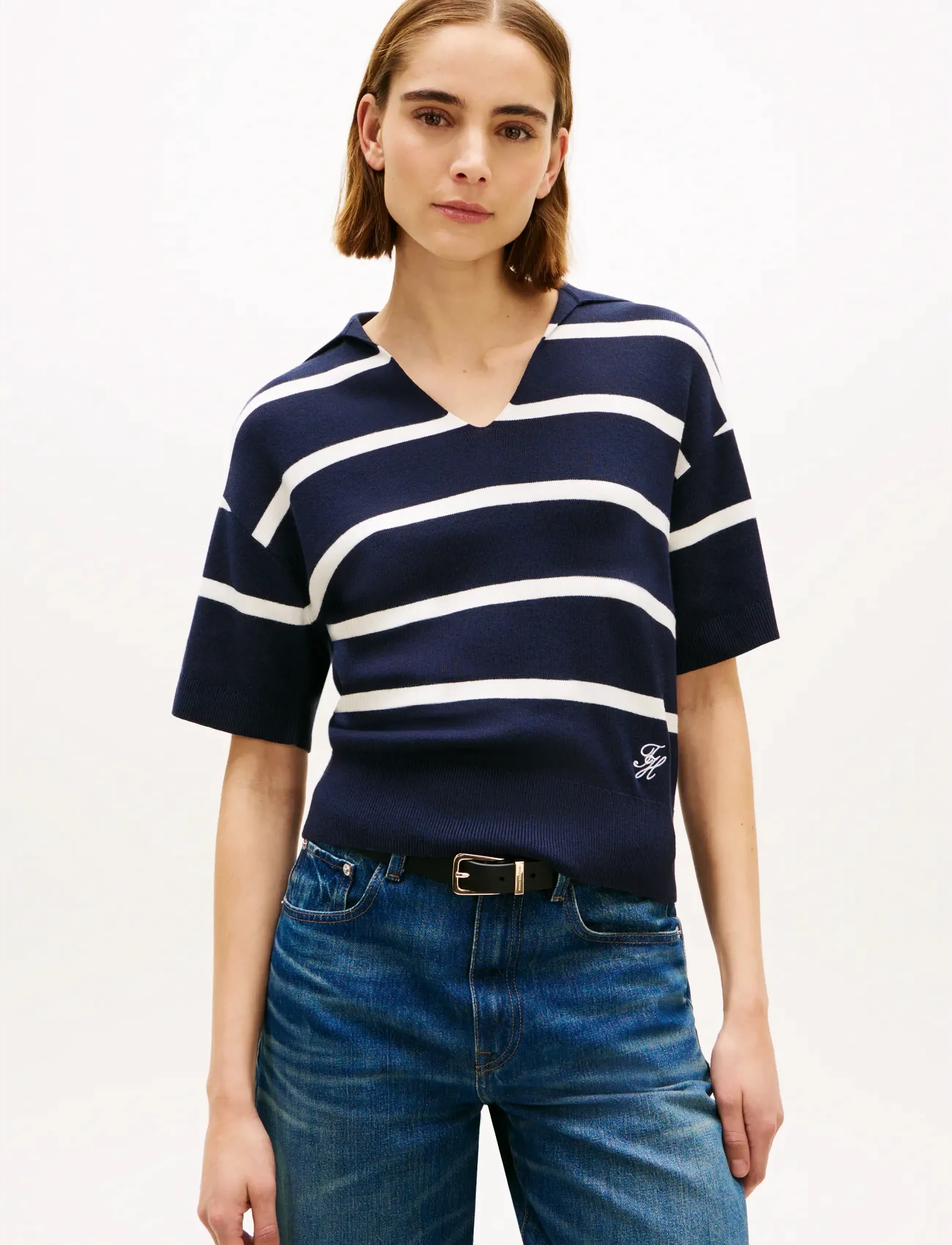 Tommy Hilfiger MINI STP CO OPEN POLO SS SWT - T-shirts & Toppe - BIG STP DARK NIGHT   IVORY PETAL / navy