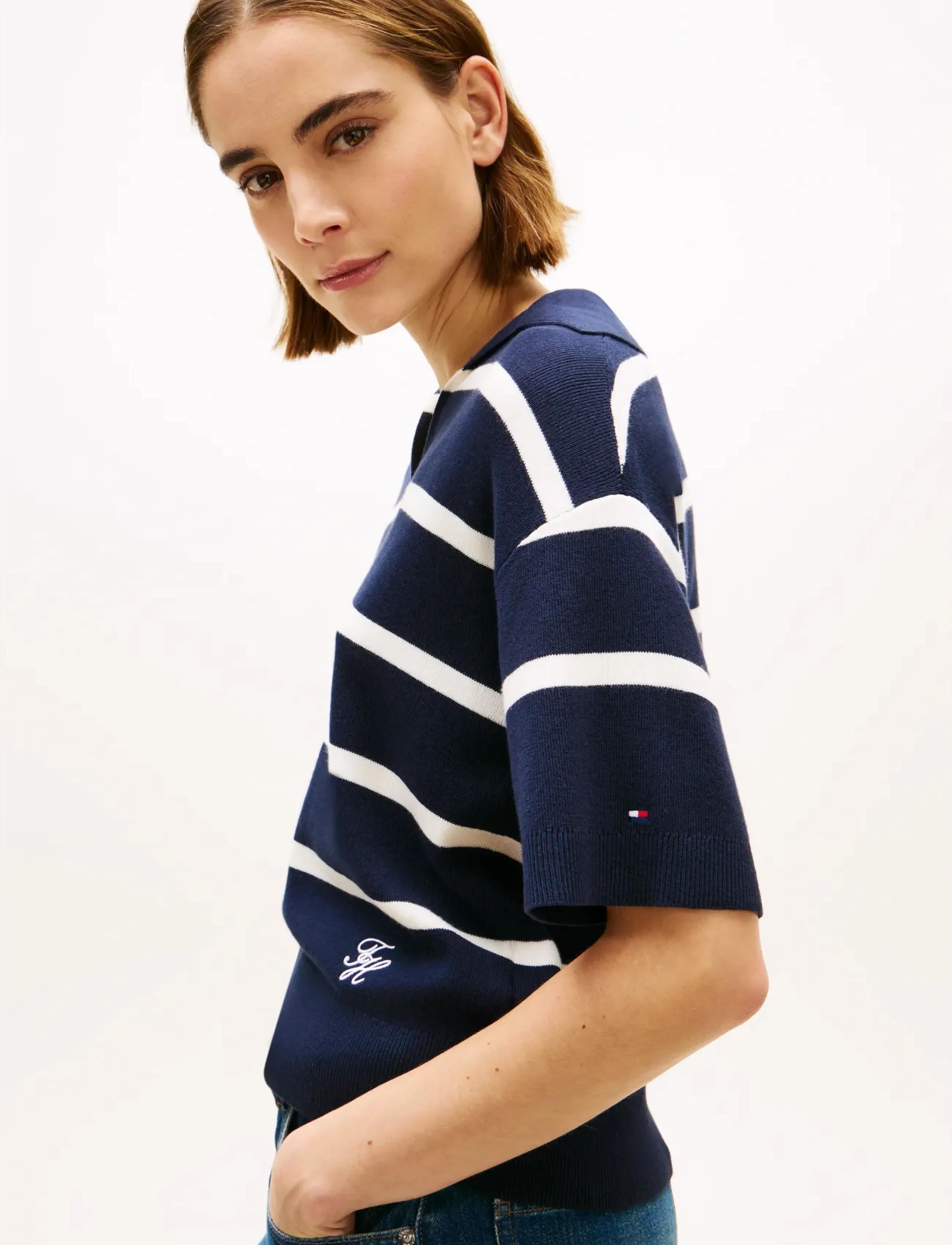 Tommy Hilfiger - CO FULL NEEDLE POLO SS SWT - polo shirts - big stp dark night   ivory petal - 4