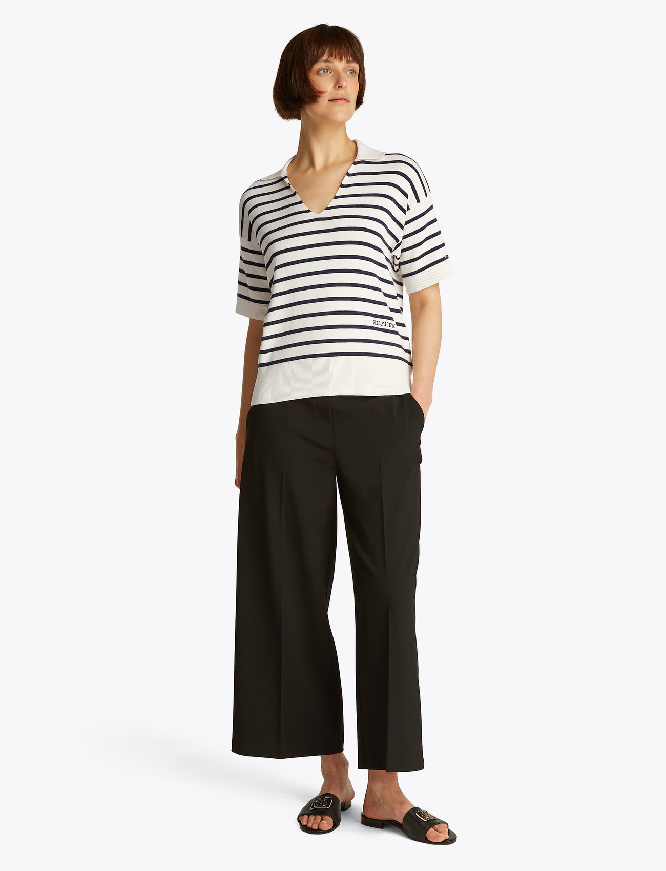 Tommy Hilfiger - MINI STP CO OPEN POLO SS SWT - kurzämlige blusen - ivory petal/dark night navy stp - 4