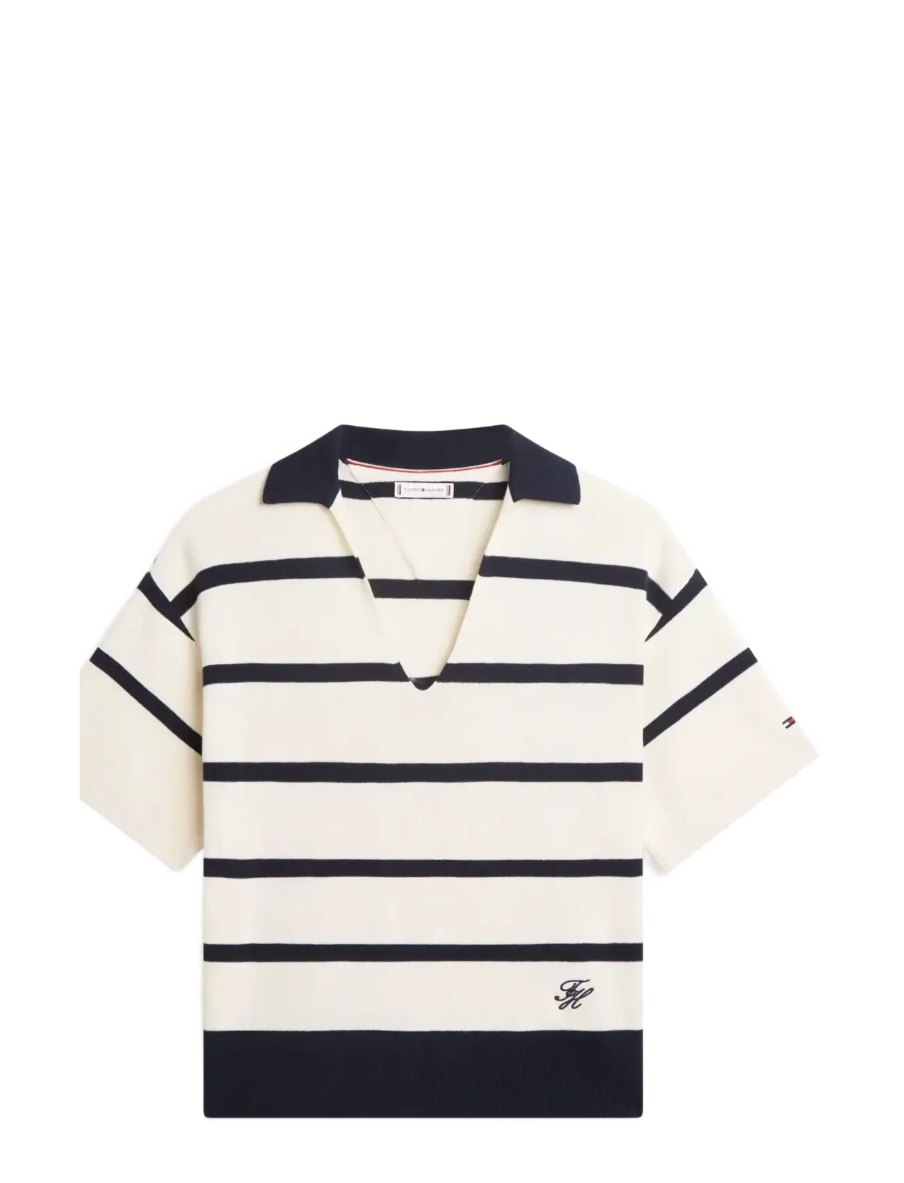 TOMMY HILFIGER Mini Stp Co Open Polo Ss Swt Cream - S - Damen
