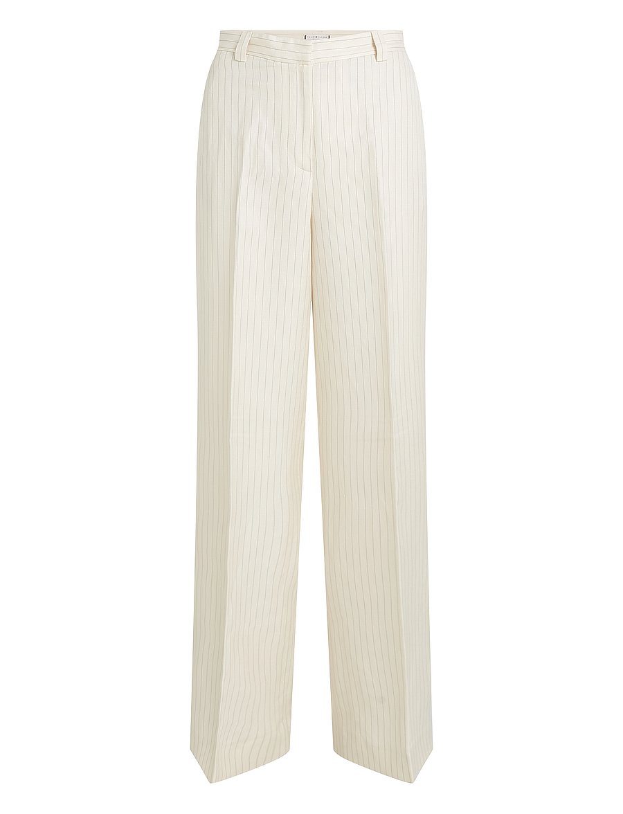 Tommy Hilfiger - VISCOSE LINEN WIDE LEG PANTS - bukser med brede ben - cream/ grey pinstripe cw fabric - 1