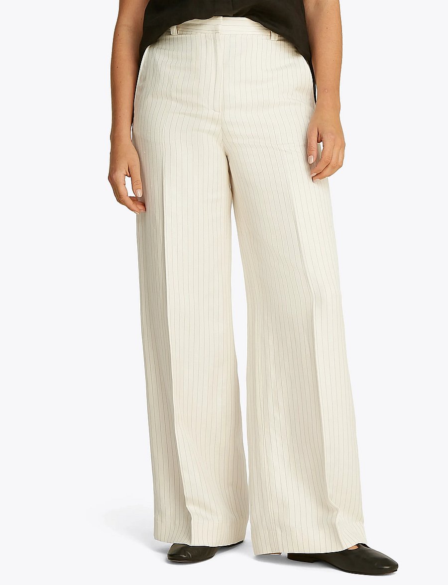 Tommy Hilfiger - VISCOSE LINEN WIDE LEG PANTS - bukser med brede ben - cream/ grey pinstripe cw fabric - 0