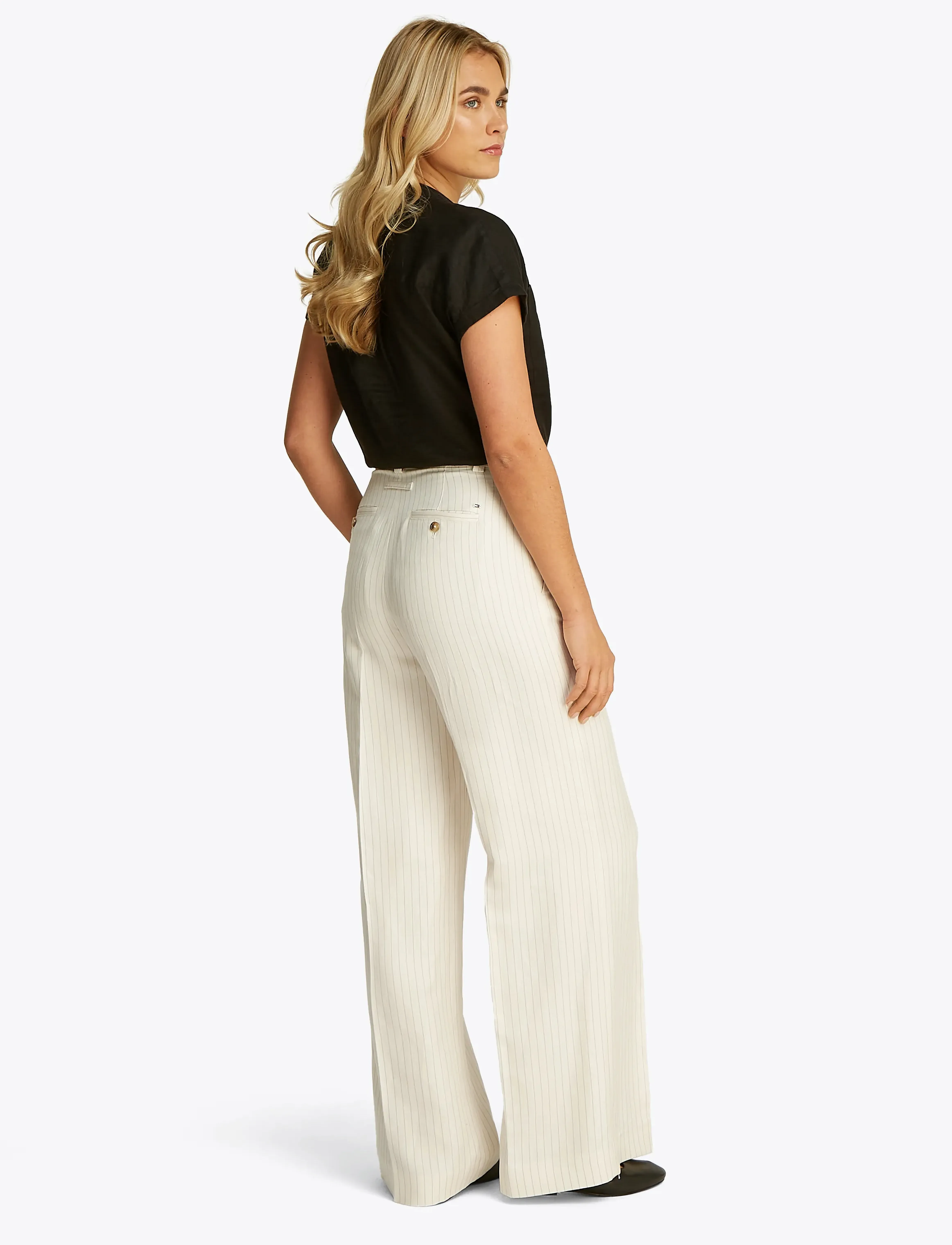 Tommy Hilfiger - VISCOSE LINEN WIDE LEG PANTS - vide bukser - cream/ grey pinstripe cw fabric - 2
