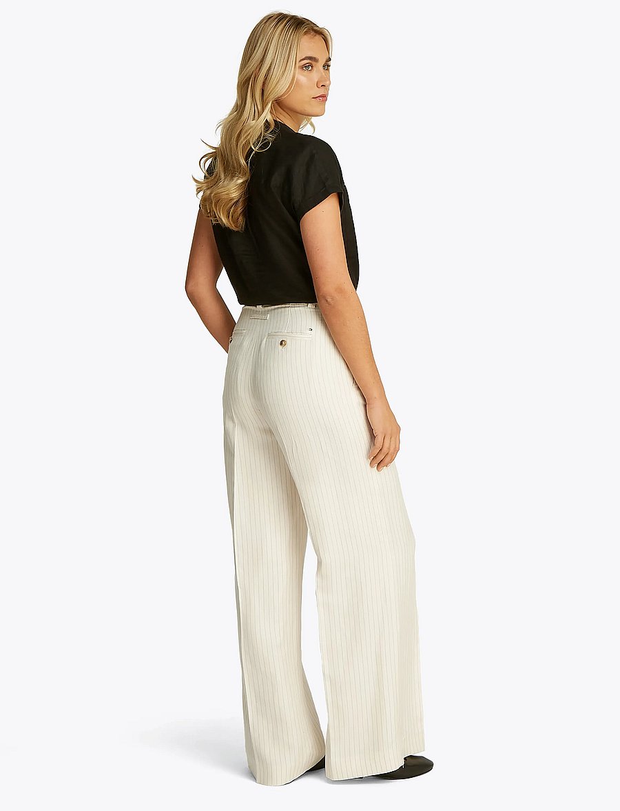 Tommy Hilfiger - VISCOSE LINEN WIDE LEG PANTS - bukser med brede ben - cream/ grey pinstripe cw fabric - 2