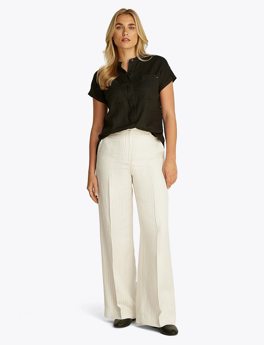 Tommy Hilfiger - VISCOSE LINEN WIDE LEG PANTS - bukser med brede ben - cream/ grey pinstripe cw fabric - 3
