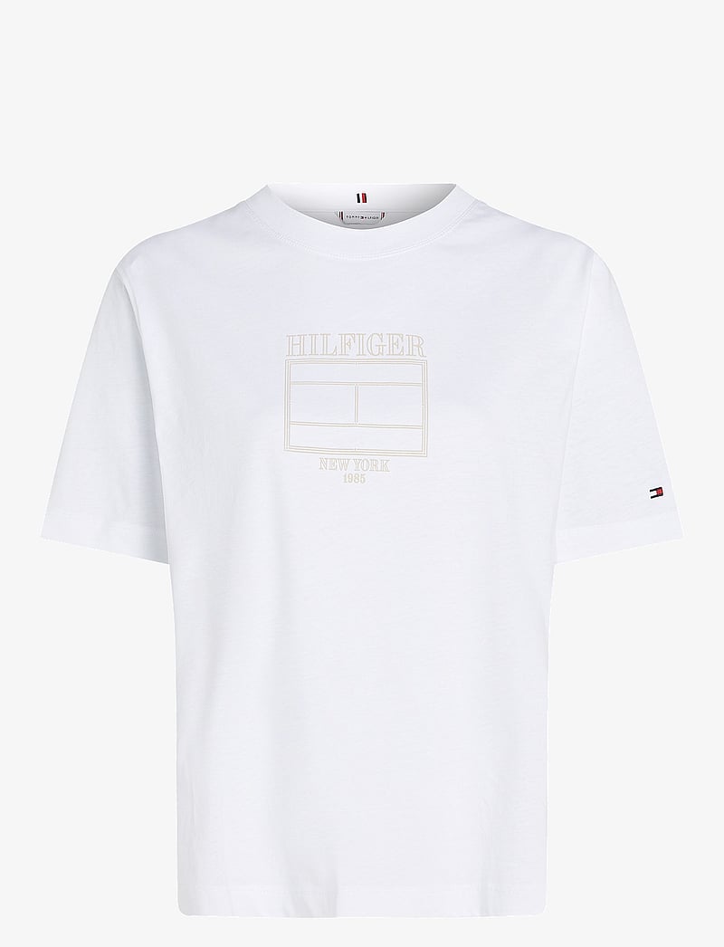 Tommy Hilfiger - MDRN OUTLINE FLAG C-NK TEE - t-shirts - th optic white - 1