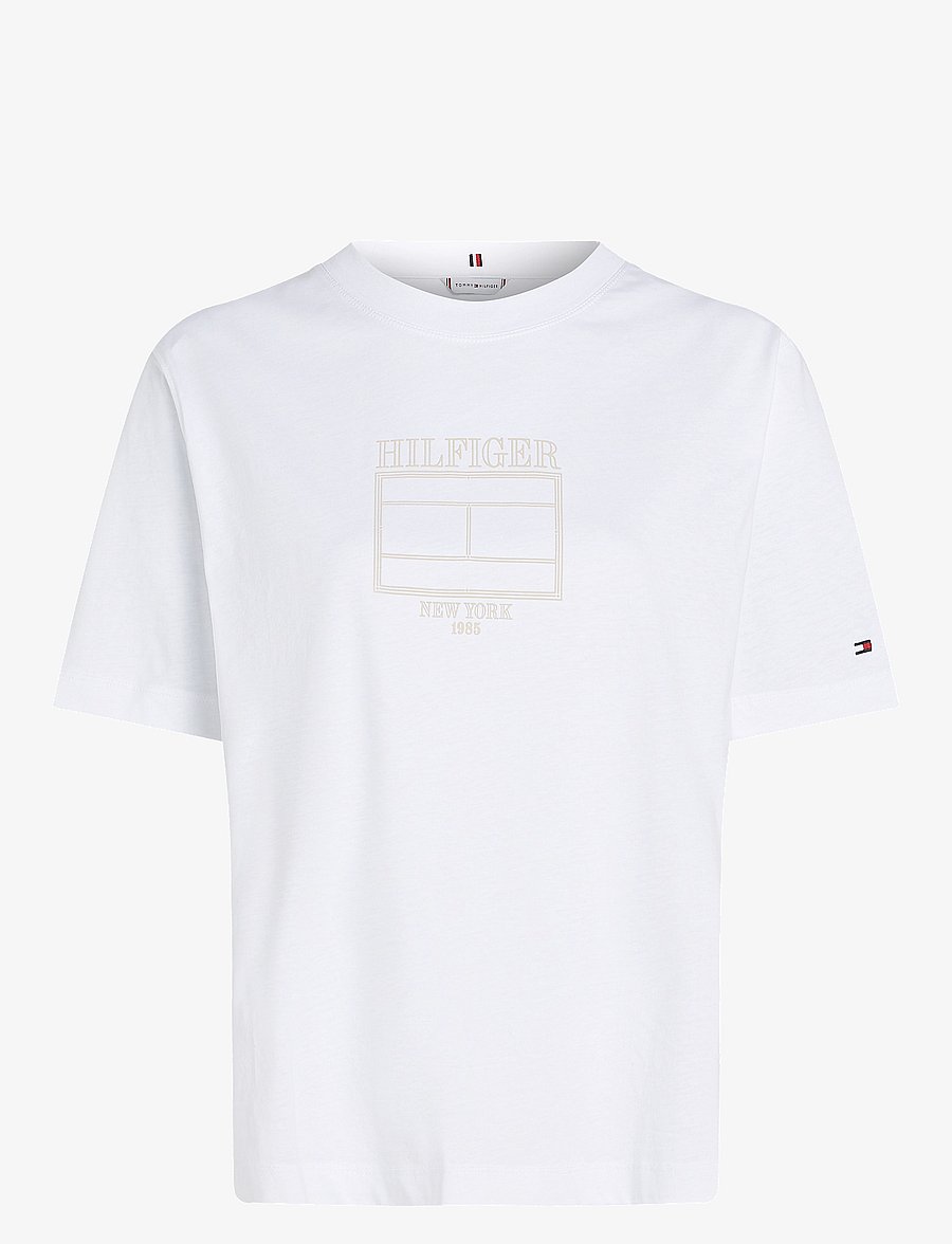 Tommy Hilfiger - MDRN OUTLINE FLAG C-NK TEE - t-shirts - th optic white - 1
