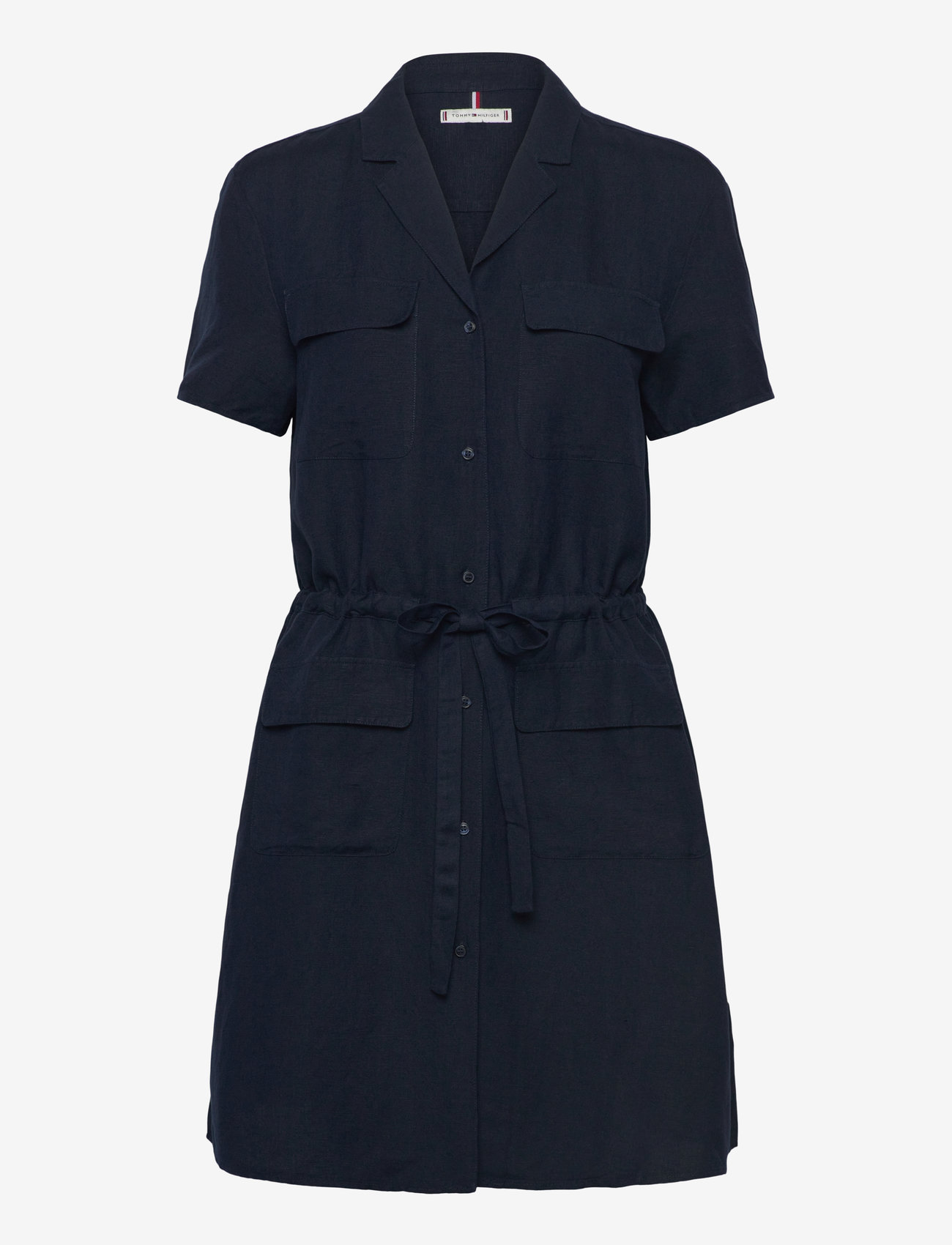 Tommy Hilfiger - TEXTURED LINEN S/S SHORT DRESS - skjortekjoler - dark night navy - 0