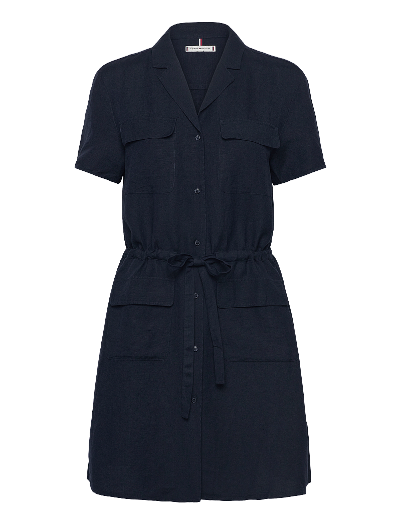 Tommy Hilfiger - TEXTURED LINEN S/S SHORT DRESS - skjortekjoler - dark night navy - 0