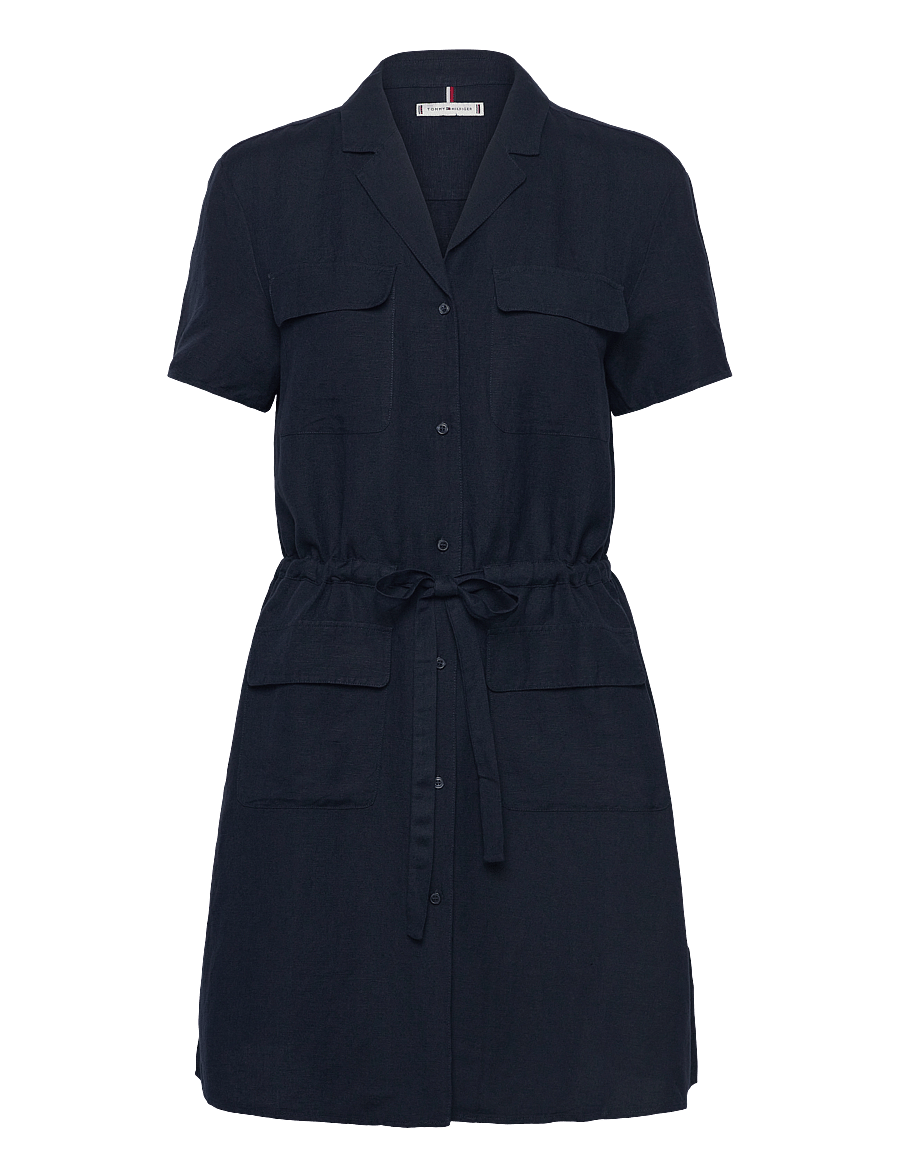 Tommy Hilfiger - TEXTURED LINEN S/S SHORT DRESS - overhemdjurken - dark night navy - 0