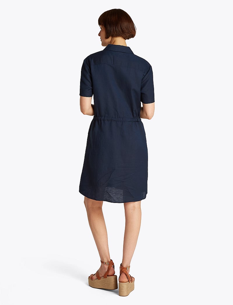 Tommy Hilfiger - TEXTURED LINEN S/S SHORT DRESS - skjortekjoler - dark night navy - 2