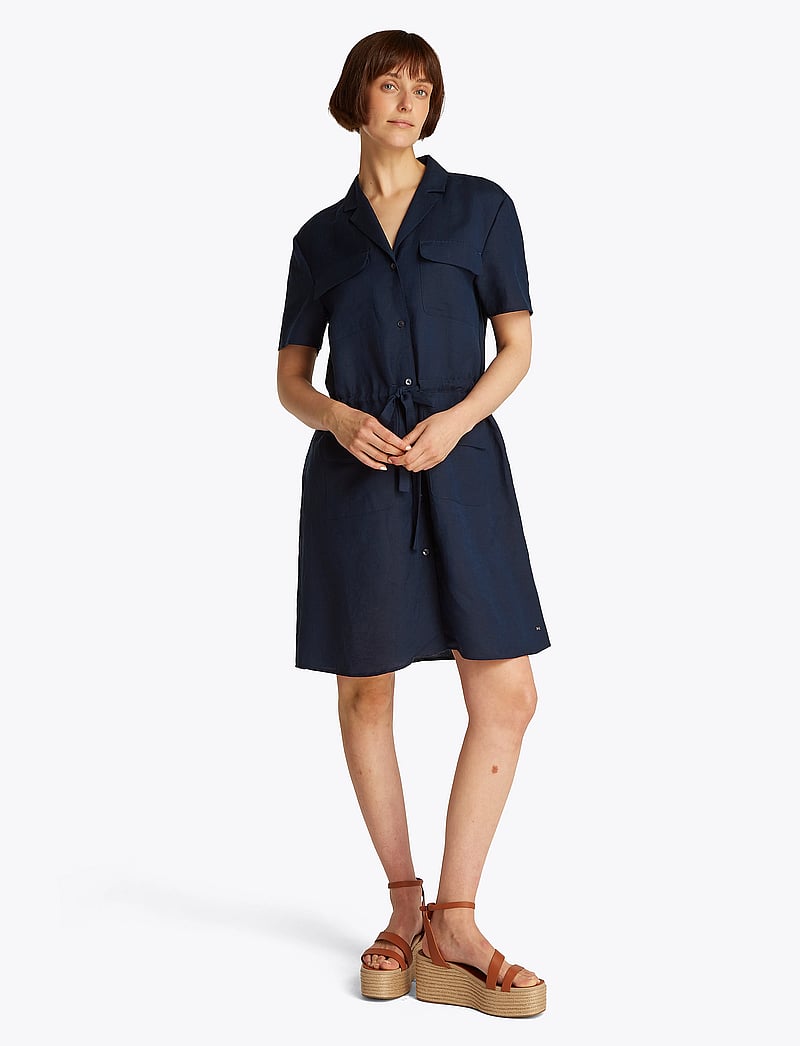 Tommy Hilfiger - TEXTURED LINEN S/S SHORT DRESS - skjortekjoler - dark night navy - 3