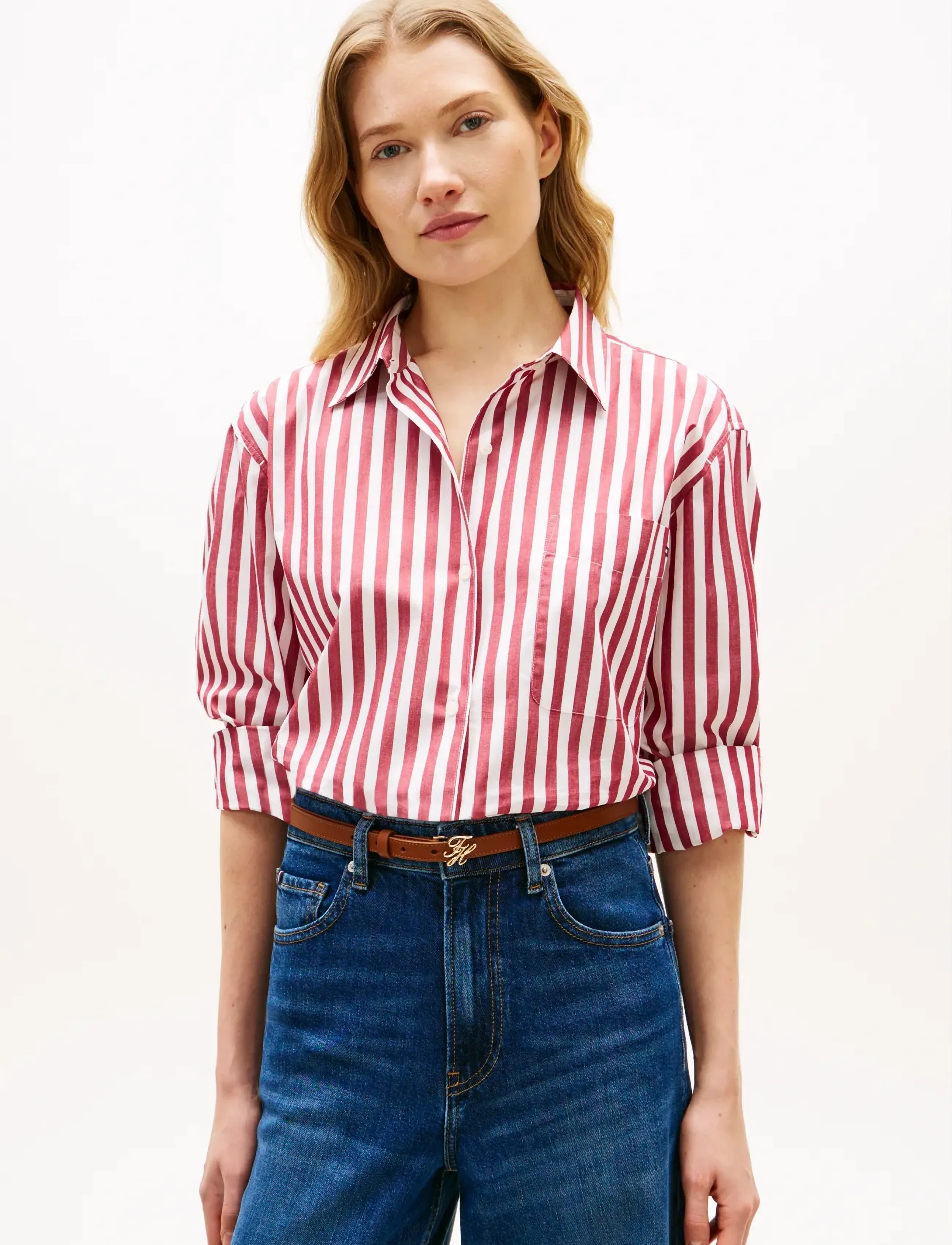 Tommy Hilfiger ESS POPLIN EASY FIT SHIRT - Särgid - WIDE BANKER STP ECRU LIBERTY RED / red