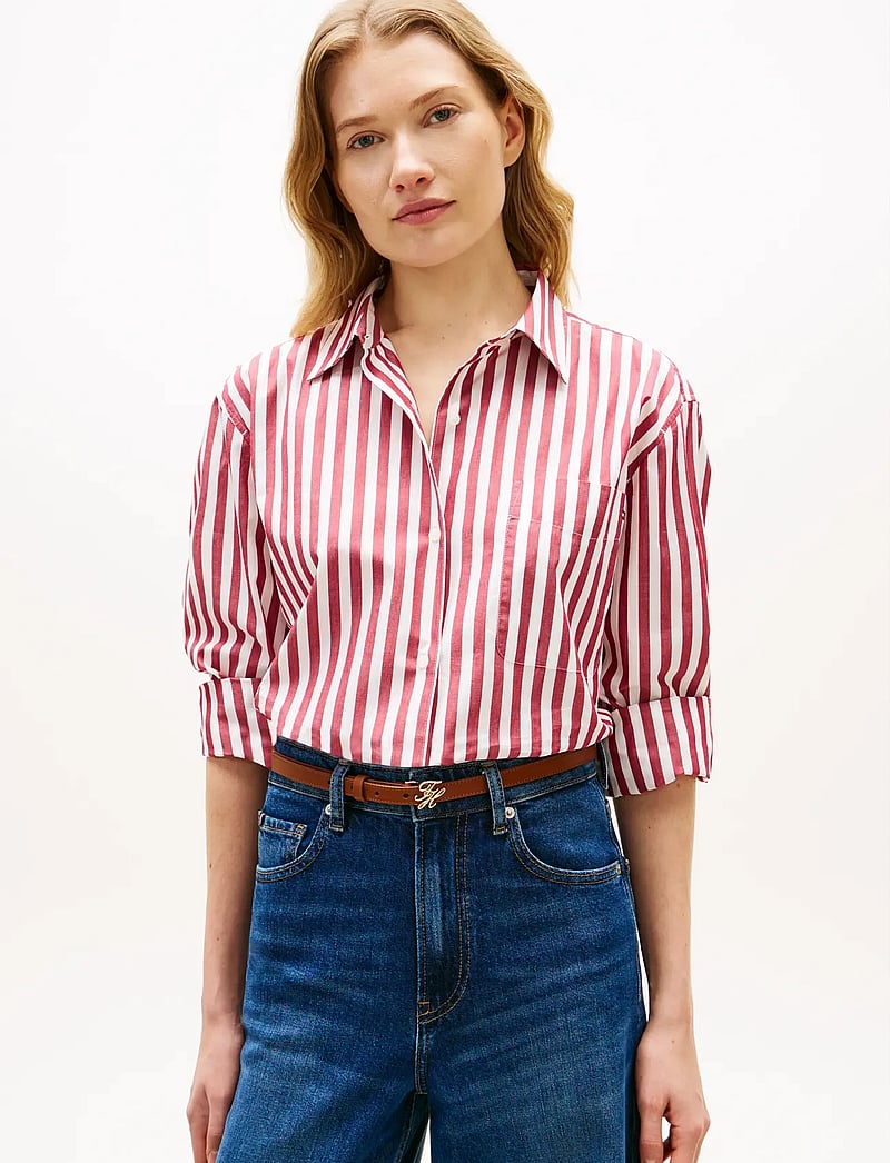 Tommy Hilfiger - ESS POPLIN EASY FIT SHIRT - långärmade skjortor - wide banker stp ecru liberty red - 0