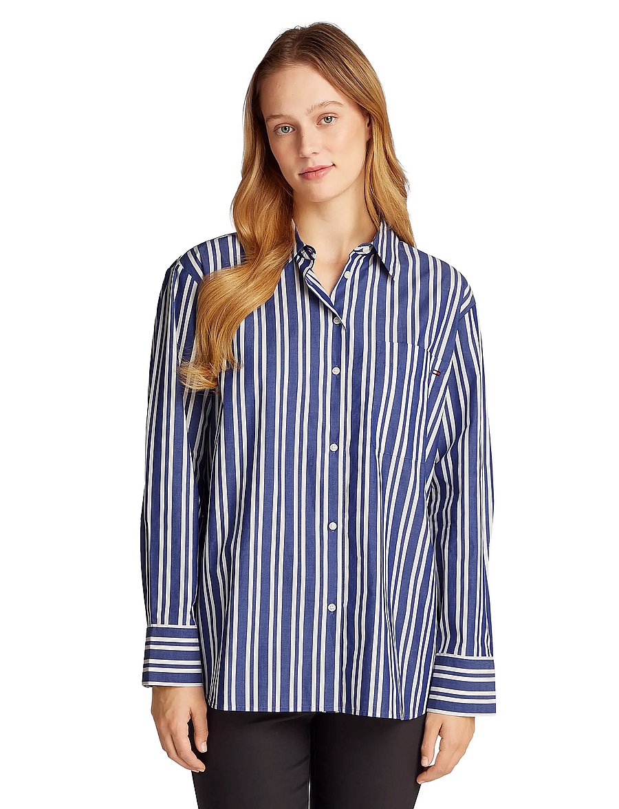Tommy Hilfiger - ESS POPLIN EASY FIT SHIRT - långärmade skjortor - marine stp - 0